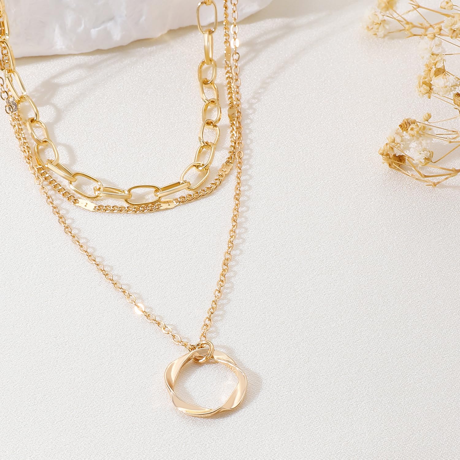 Trendy 3 Layer Gold Necklace for Women - Paperclip Twisted Pendant Chain & Dainty Layering Choker | Perfect for Everyday Wear, Office Style & Date Night Outfits