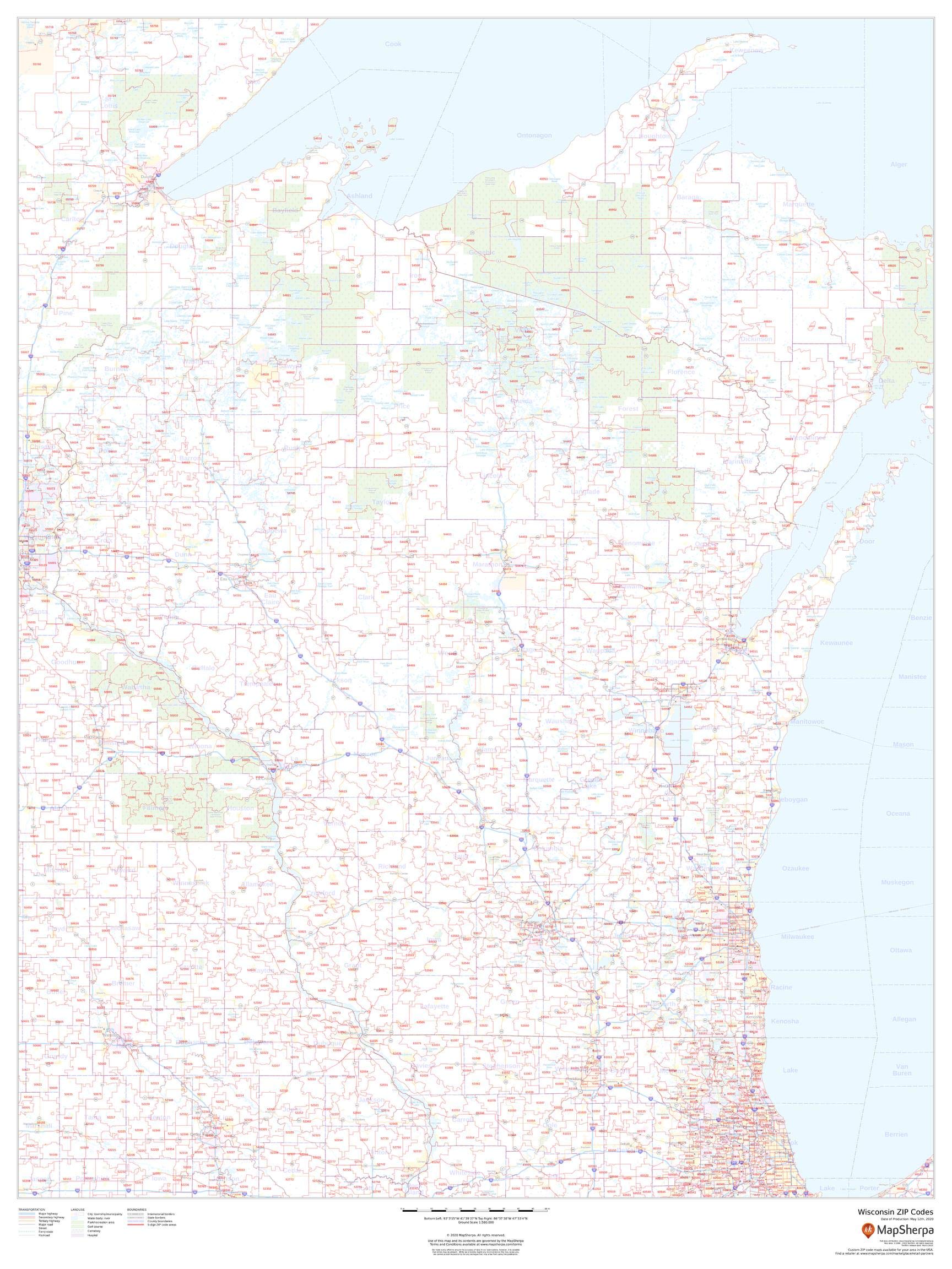 Wisconsin Zip Code Map - 36