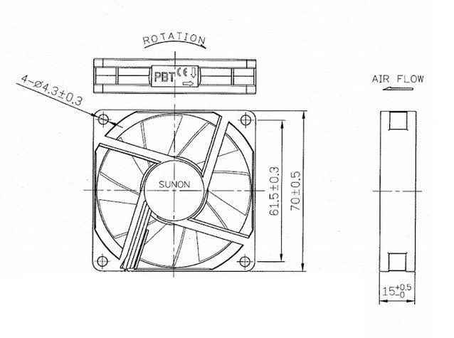Sunon 70x70x15mm 2Pin Vapo Bearing 12V DC Cooling Fan KDE1207PHV3 - Perfect for PC Cooling, Electronics, and DIY Projects