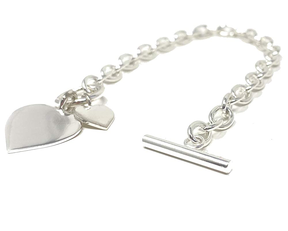 Strictly Gifts Sterling Silver Double Heart Charm Bracelet with Adjustable Toggle Clasp - Perfect for Valentine's Day Gifts, Anniversary Presents & Everyday Elegant Wear