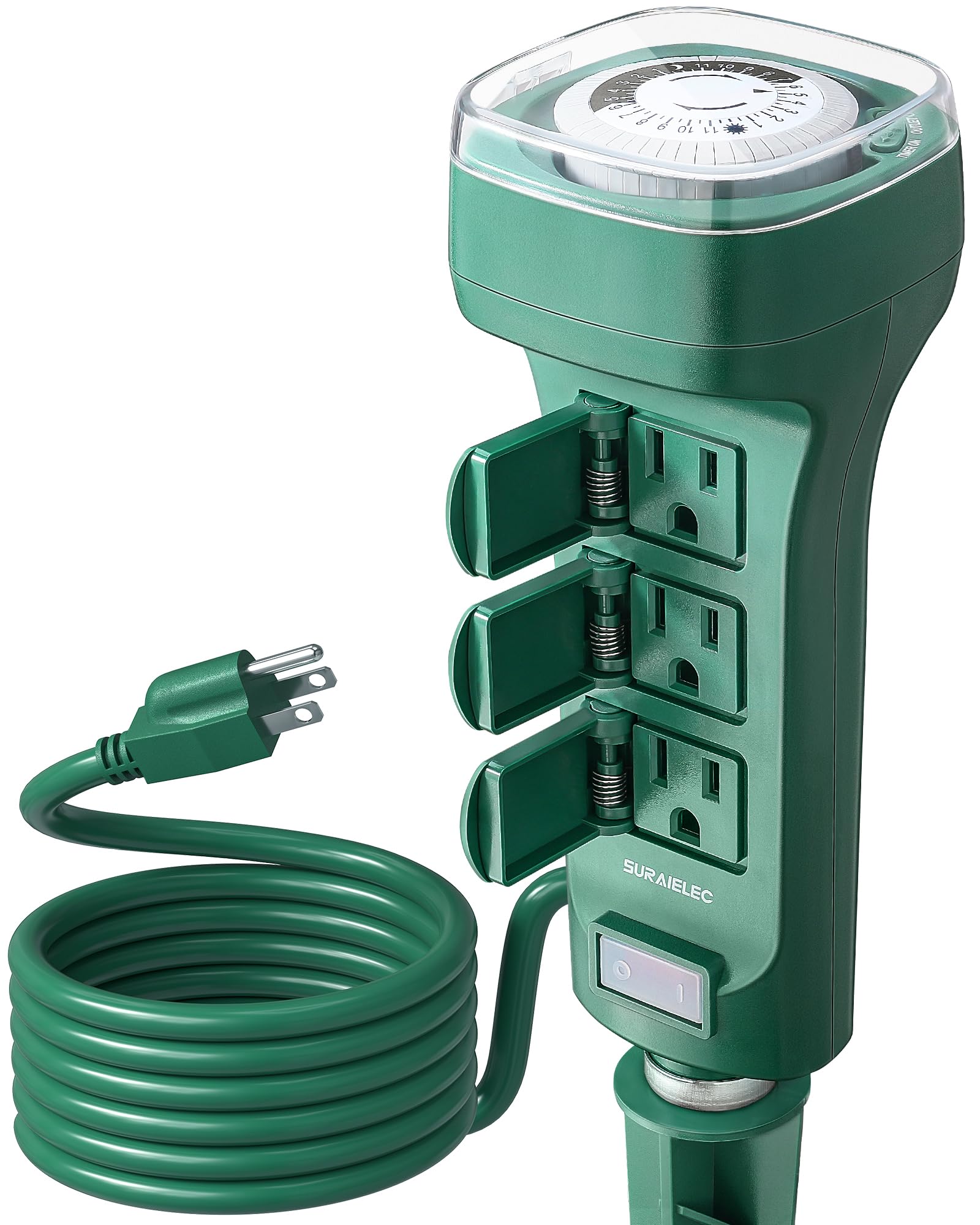 SURAIELEC 24-Hour Mechanical Outlet Timer - Outdoor Waterproof Power Strip with 6FT Extension Cord & Multiple Plugs - Perfect for Patio Lights, Christmas Decorations, Garden Lighting & Holiday Displays