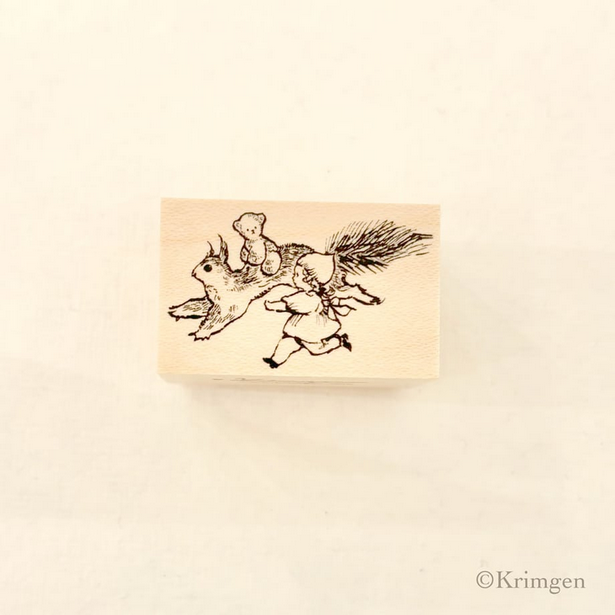 Krimgen Wooden Rubber Stamp - Running with Squirrel Design for Scrapbooking, Card Making & DIY Crafts | Handmade Stamps for Paper Crafting & Stationery
