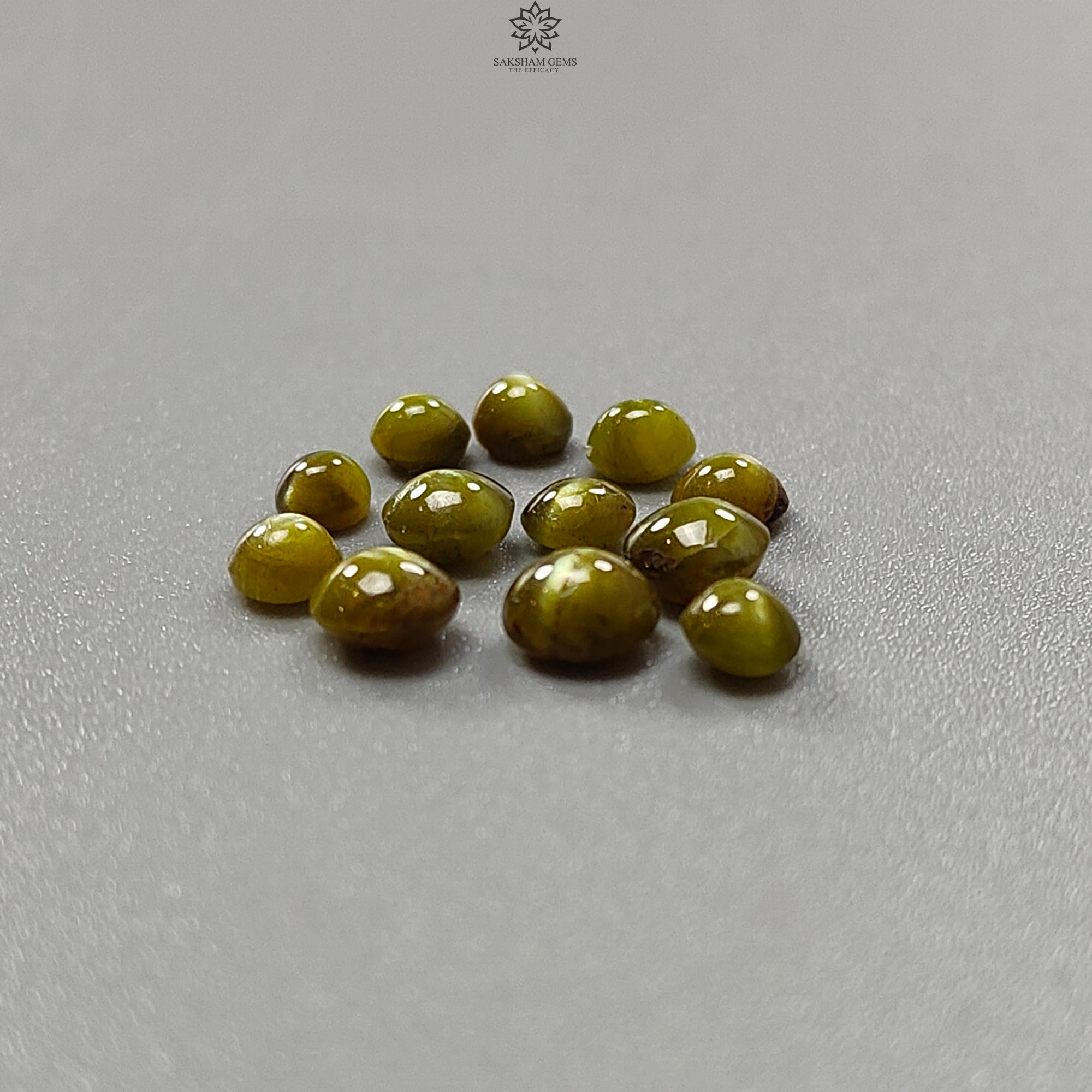 Natural Chrysoberyl Cat's Eye Gemstone Cabochons - Untreated, Unheated Round Shape (12pcs/13pcs Lots) - June Birthstone for Jewelry Making - Perfect for Rings, Pendants & Healing Crystal Collections