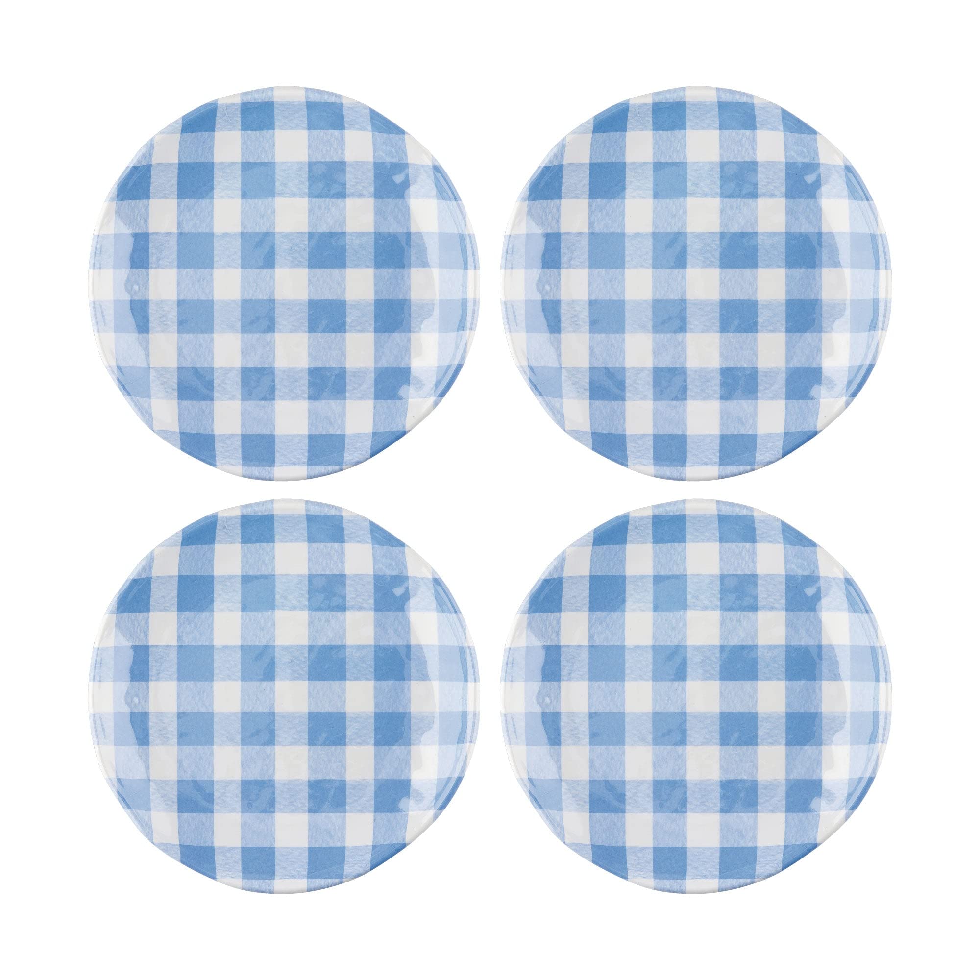 UPware Blue Gingham Melamine Dessert Plates - 6 Inch Small Serving Plates Set of 4 - Perfect for Appetizers, Snacks, Side Dishes, Picnics, BBQs, and Party Entertaining