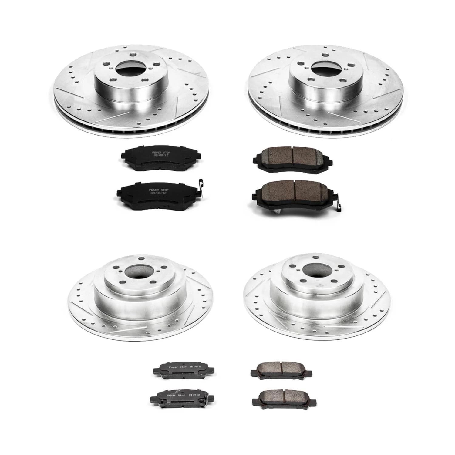 Power Stop K2751 Z23 Carbon Fiber Brake Pads & Drilled Slotted Rotors Kit - Front & Rear Brake Upgrade for Cars, Trucks, SUVs | High-Performance Braking for Daily Driving & Racing