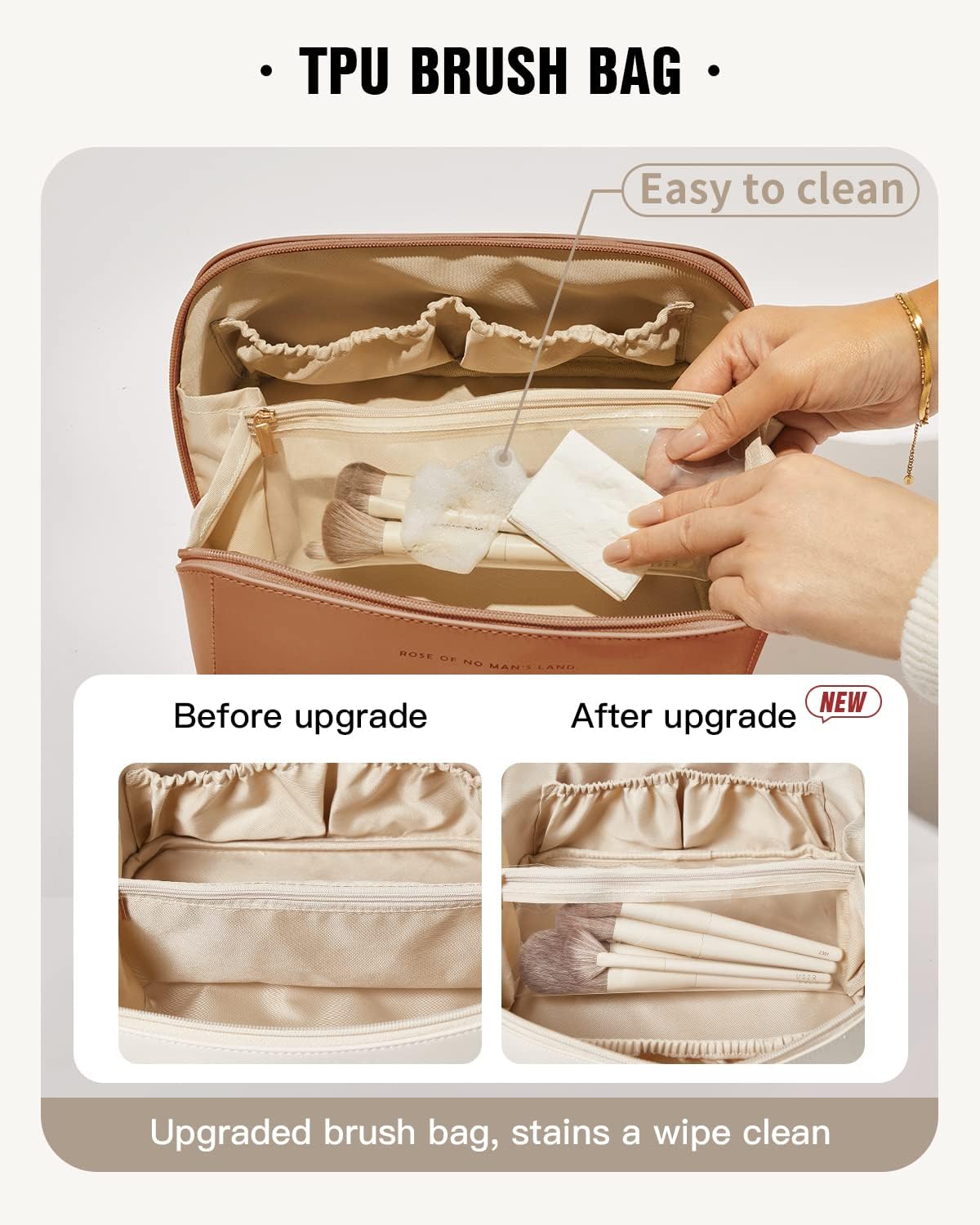 ABTRIX WITH AB Travel Makeup Bag - Large Waterproof Cosmetic Organizer for Women with Dividers & Handle, Multi-Color Toiletry Pouch (Brown) | Perfect for Travel, Gym & Daily Makeup Storage