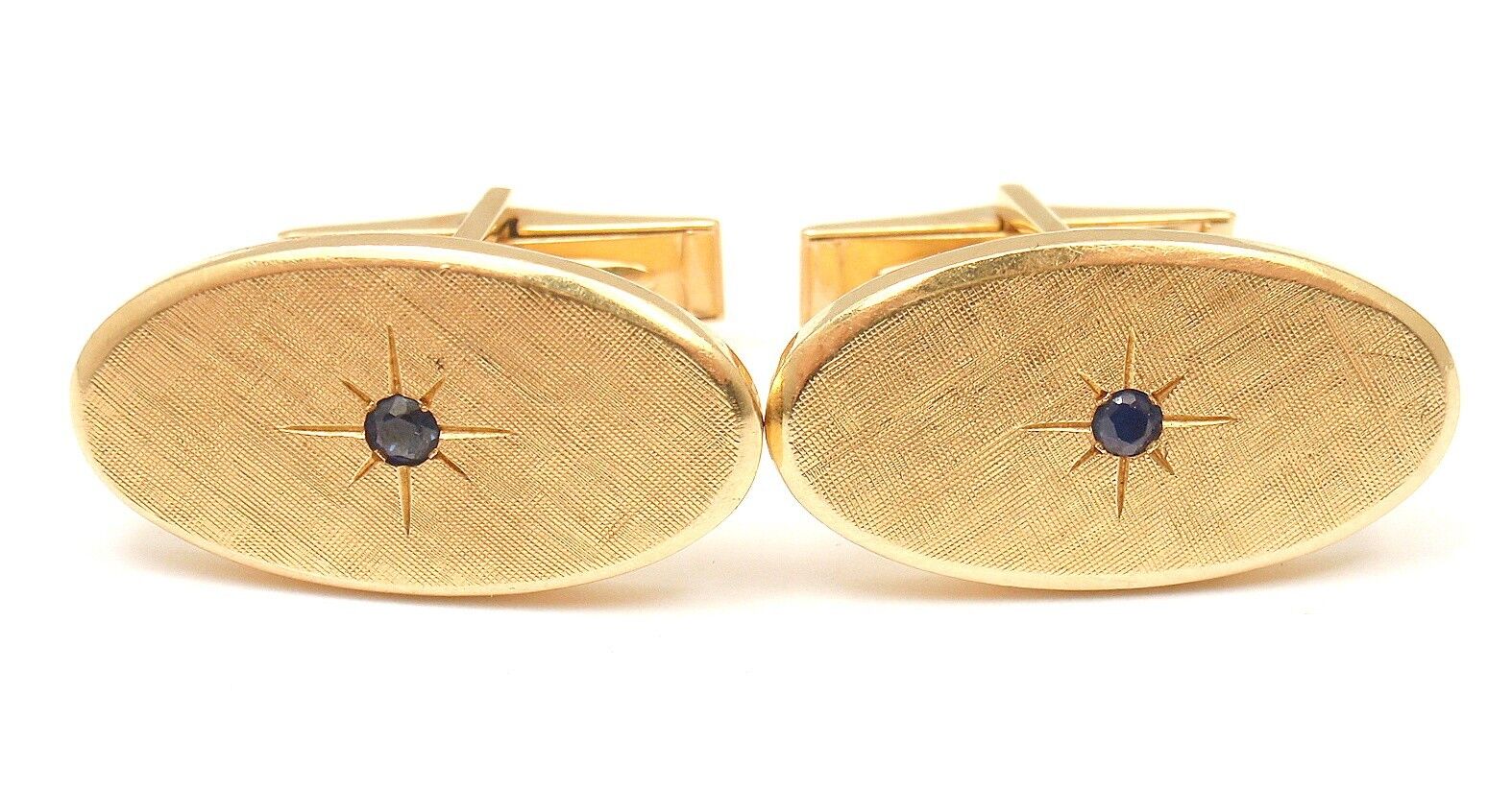 Vintage Tiffany & Co. 14K Yellow Gold Textured Sapphire Men's Cufflinks - Elegant Formal Wear Accessory for Weddings & Business Events