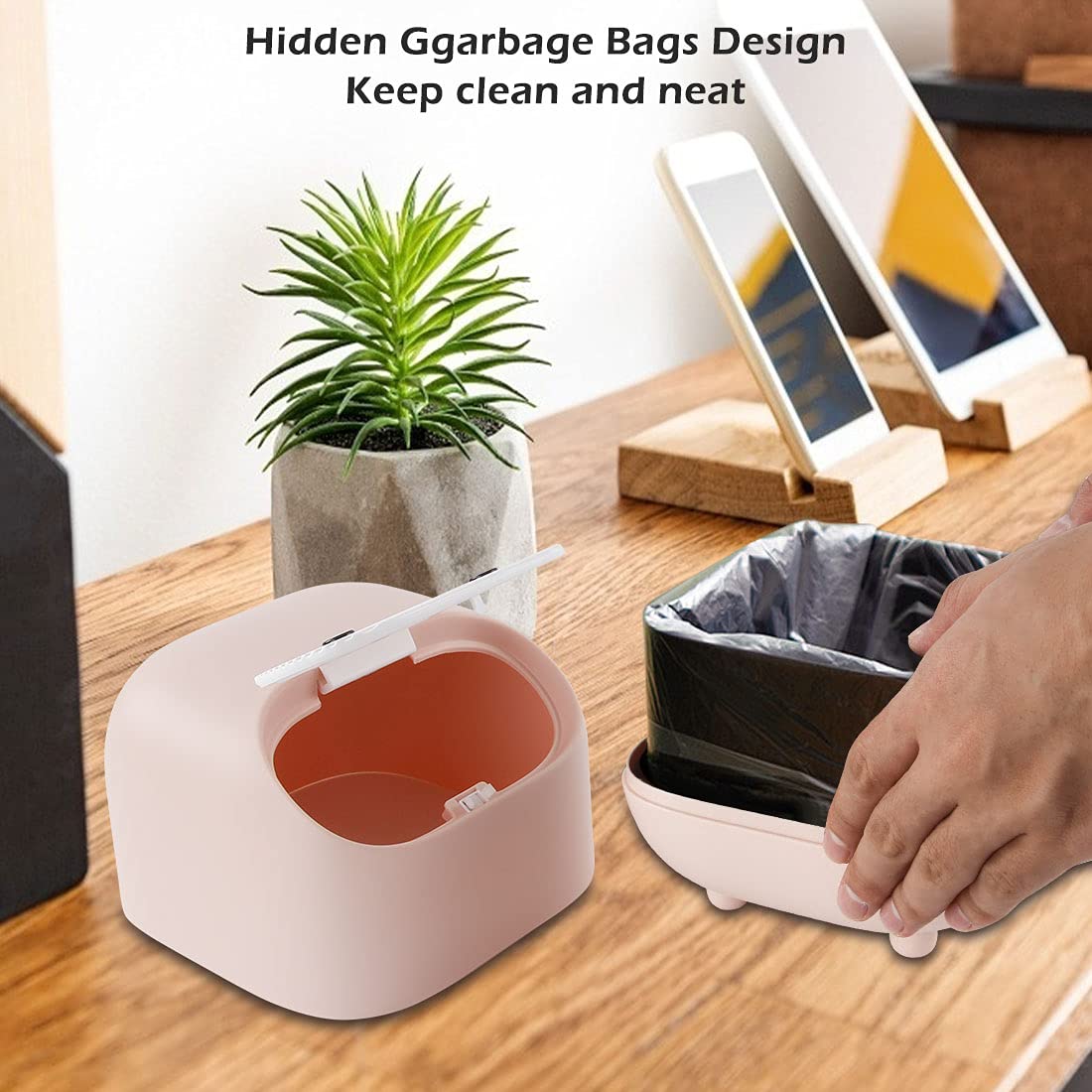Acecharming 5L Mini Table Trash Can with Lid - Small Plastic Waste Bin for Desk, Office, Bathroom - Perfect for Disposing Cotton Rounds, Makeup Sponges, Tissues & Small Trash - Compact & Stylish Home & Office Organizer