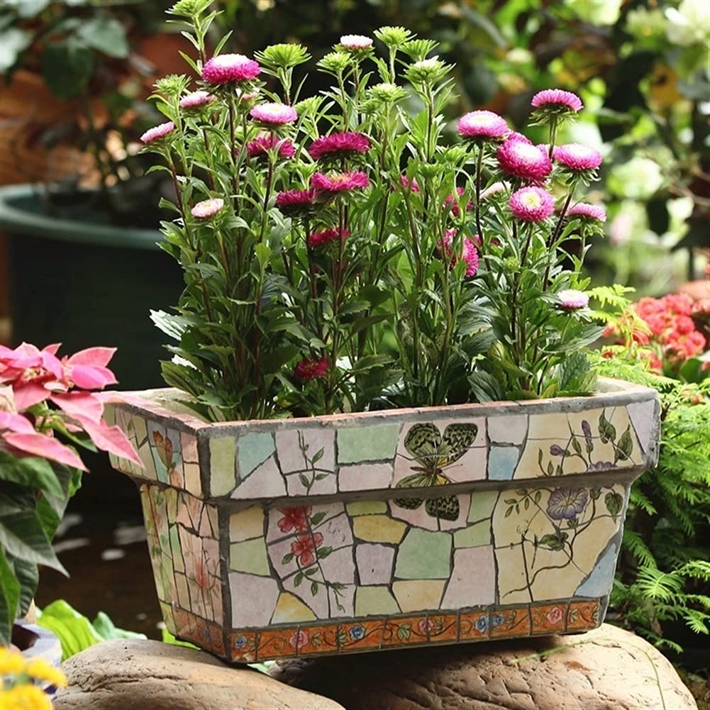 UimimiU Large Ceramic Flower Pots - 38x22cm Colorful Mosaic Planter for Indoor & Outdoor Plants, Home, Office, Garden, Villa, Corridor Decor | Perfect for Windowsill, Desktop, Aisle Gardening & Decoration