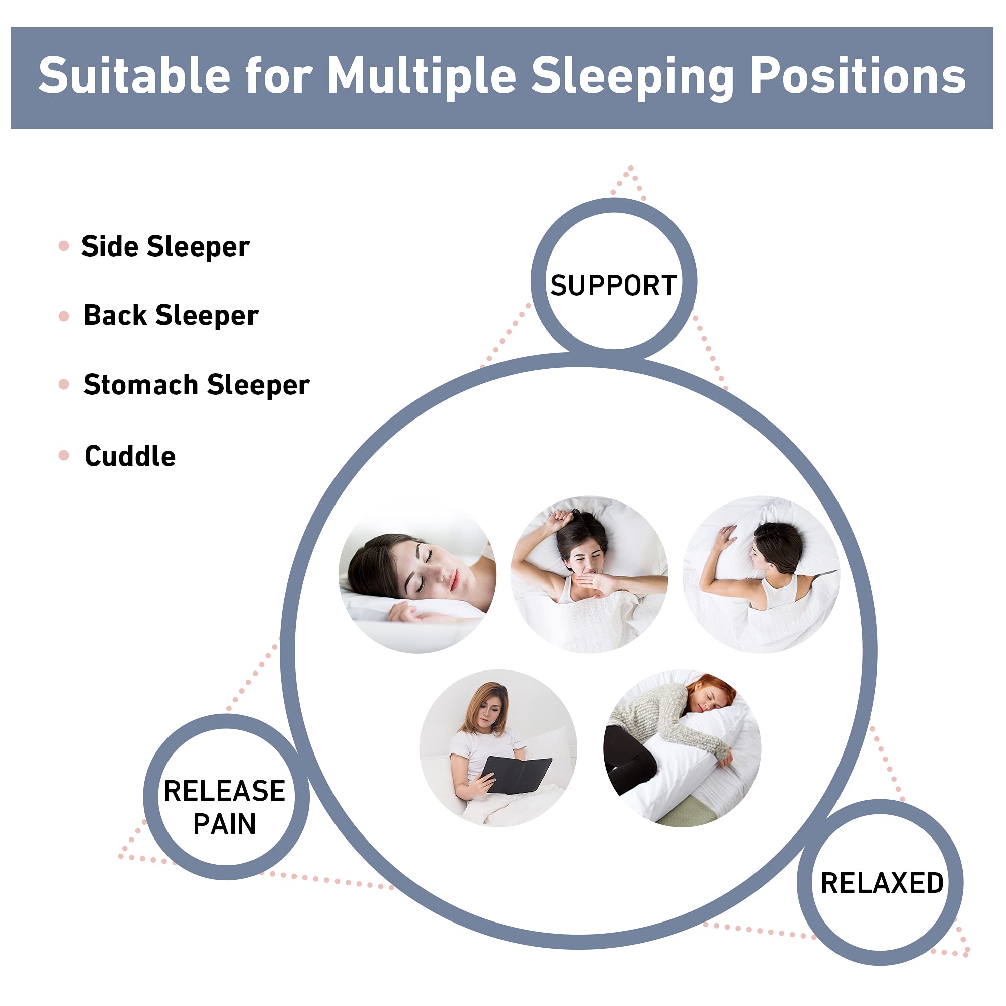 Premium Leeden White Body Pillow with 100% Cotton Light Grey Cover - 800 Thread Count for Ultimate Comfort - Perfect for Side Sleepers, Pregnancy Support & Home Decor