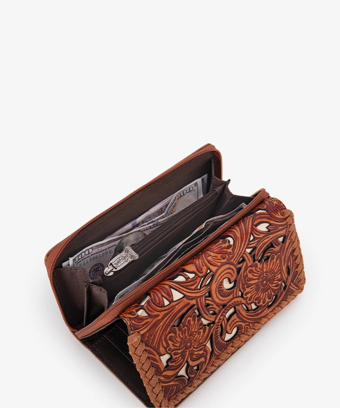 Trinity Ranch Floral Tooled Bifold Wallet for Men & Women - Genuine Leather Money Clip Credit Card Holder - Perfect for Everyday Use, Travel & Gifts