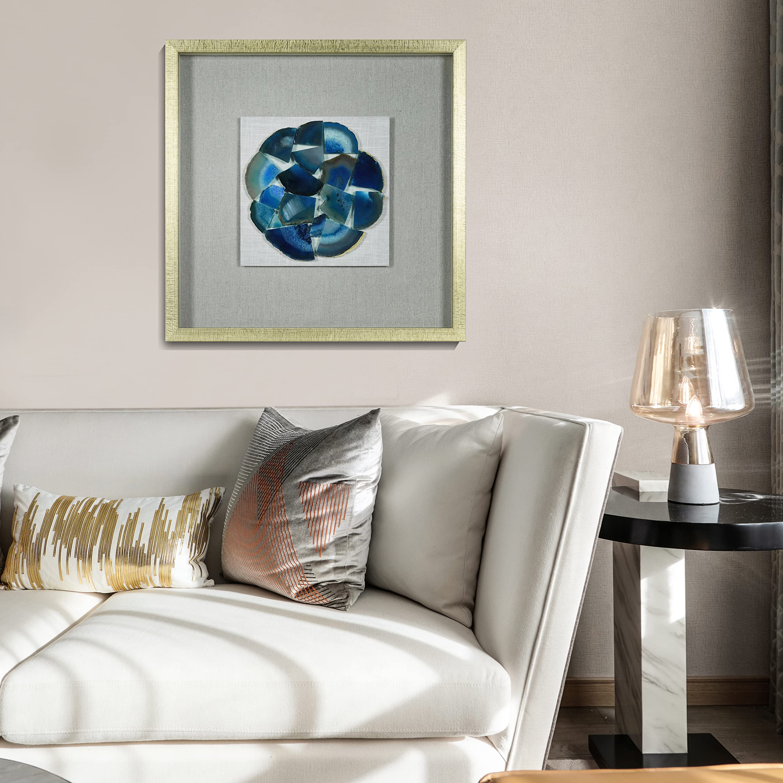 Shattered Agate Wall Art - Blue Agate Stone Shadow Box Decor for Living Room, Bedroom & Office | Unique Crystal Geode Home Décor