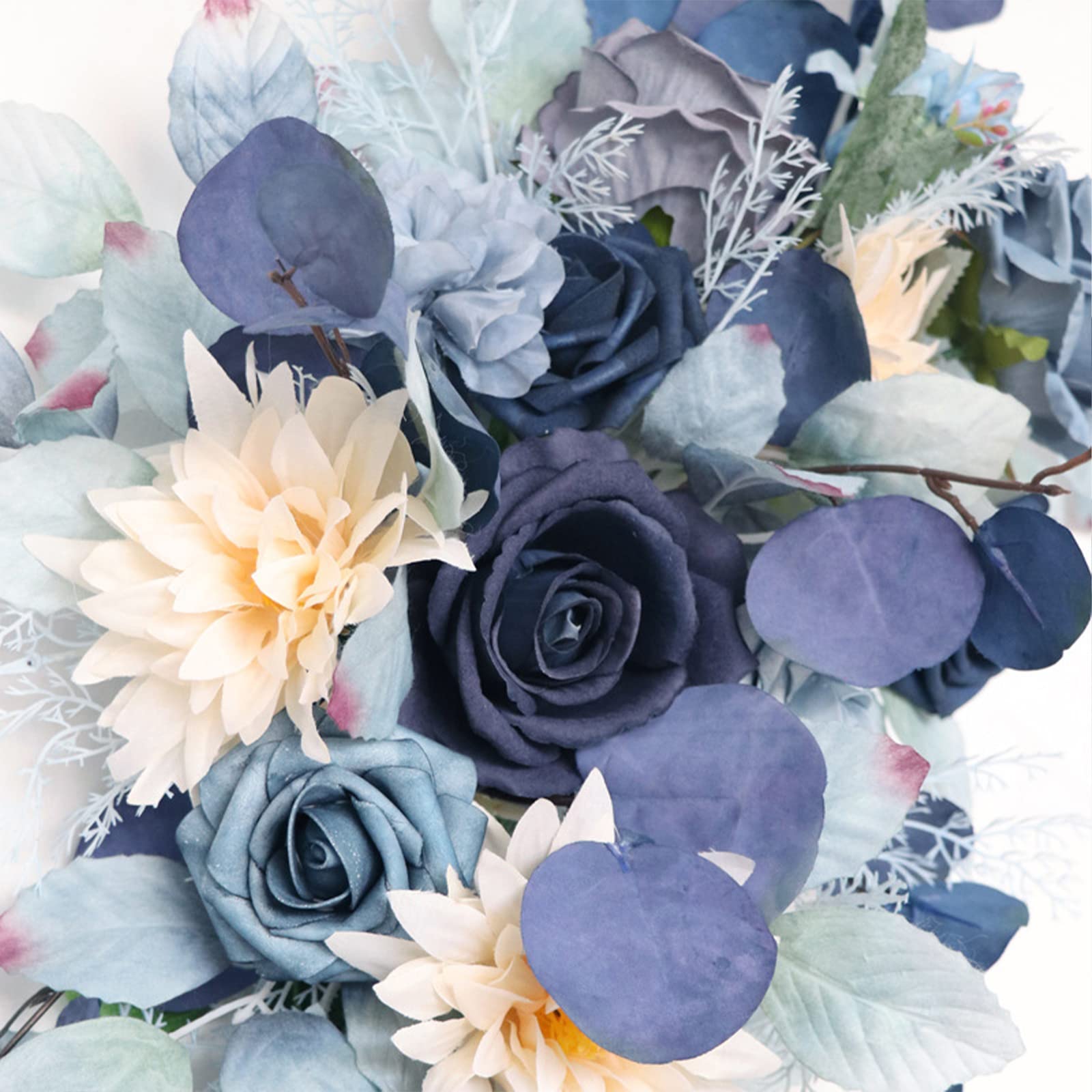 2 Pack Artificial Blue Rose Flower Swags with Eucalyptus Leaves - Faux Black Floral Arrangement for Dark Wedding Arch, Party & Home Wall Decor | Perfect for Gothic Weddings, Halloween Decor & Moody Aesthetic Interiors