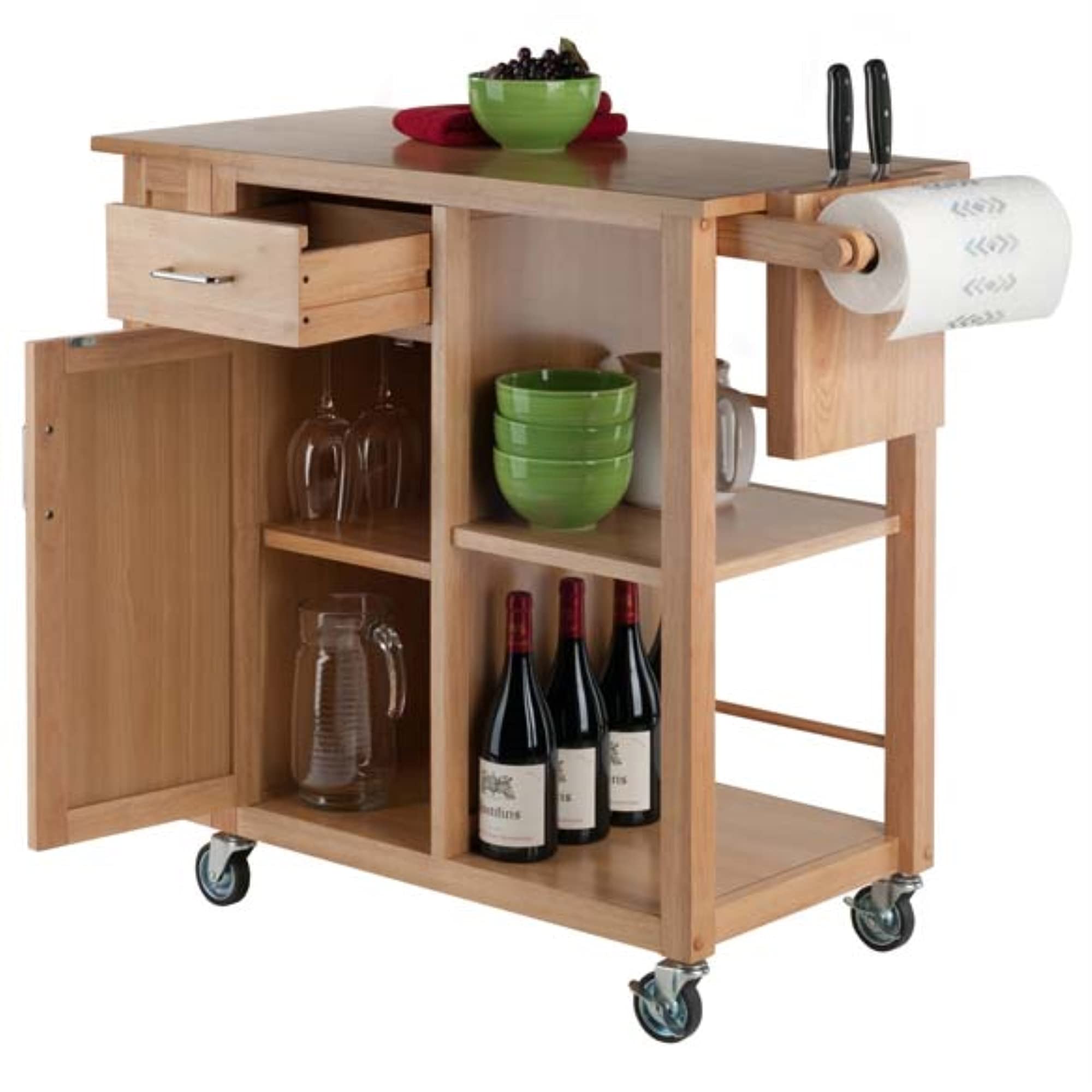 Ergode Julia Kitchen Cart with Granite Top - Modern Rolling Kitchen Island with Metal Basket & Removable Tray, Black Finish, 22.6