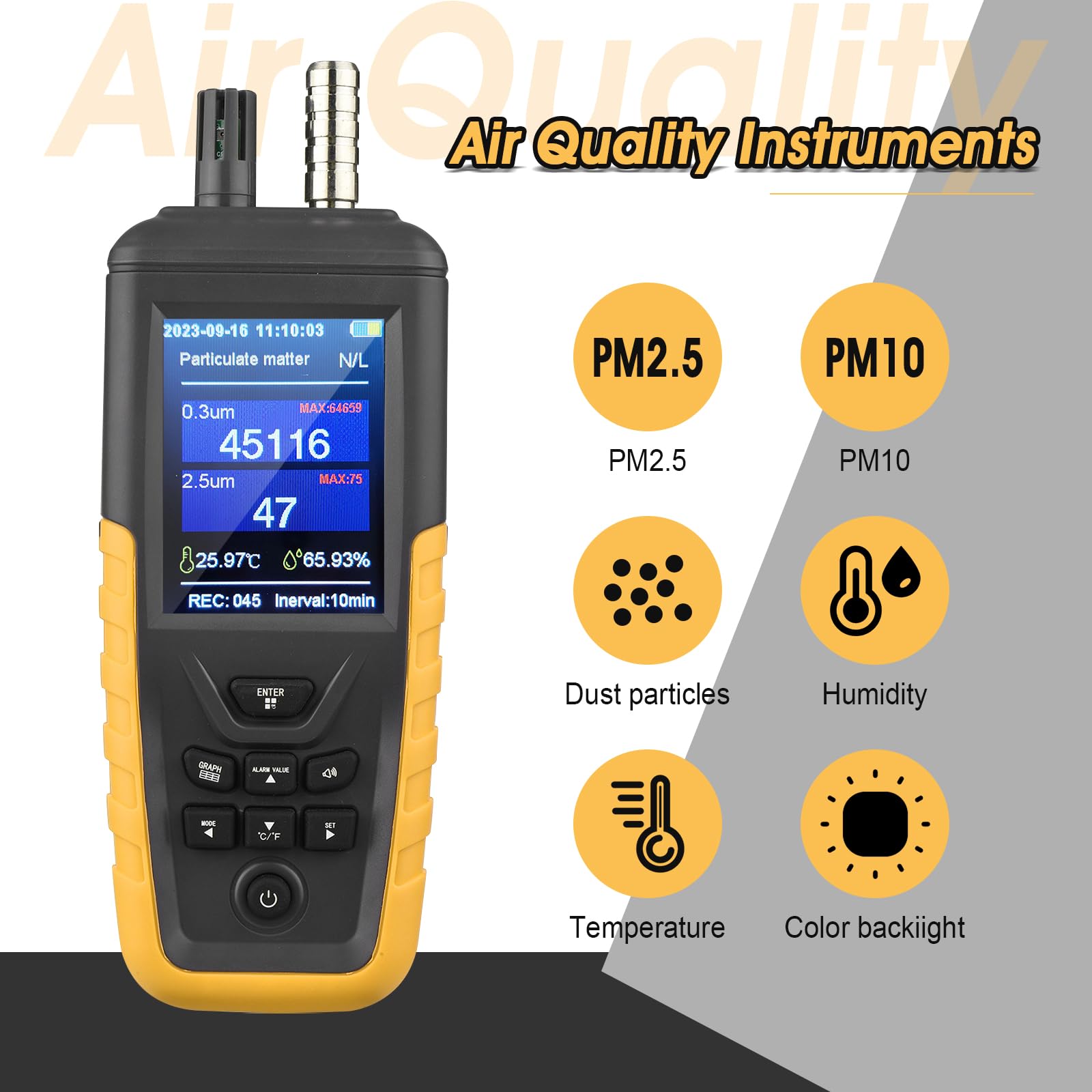 High Sensitivity Air Quality Monitor with PM0.3/2.5/10 Detection - 3-Channel Dust Particle Counter, Temperature & Humidity Sensor, USB Rechargeable for Home, Office & Travel Use