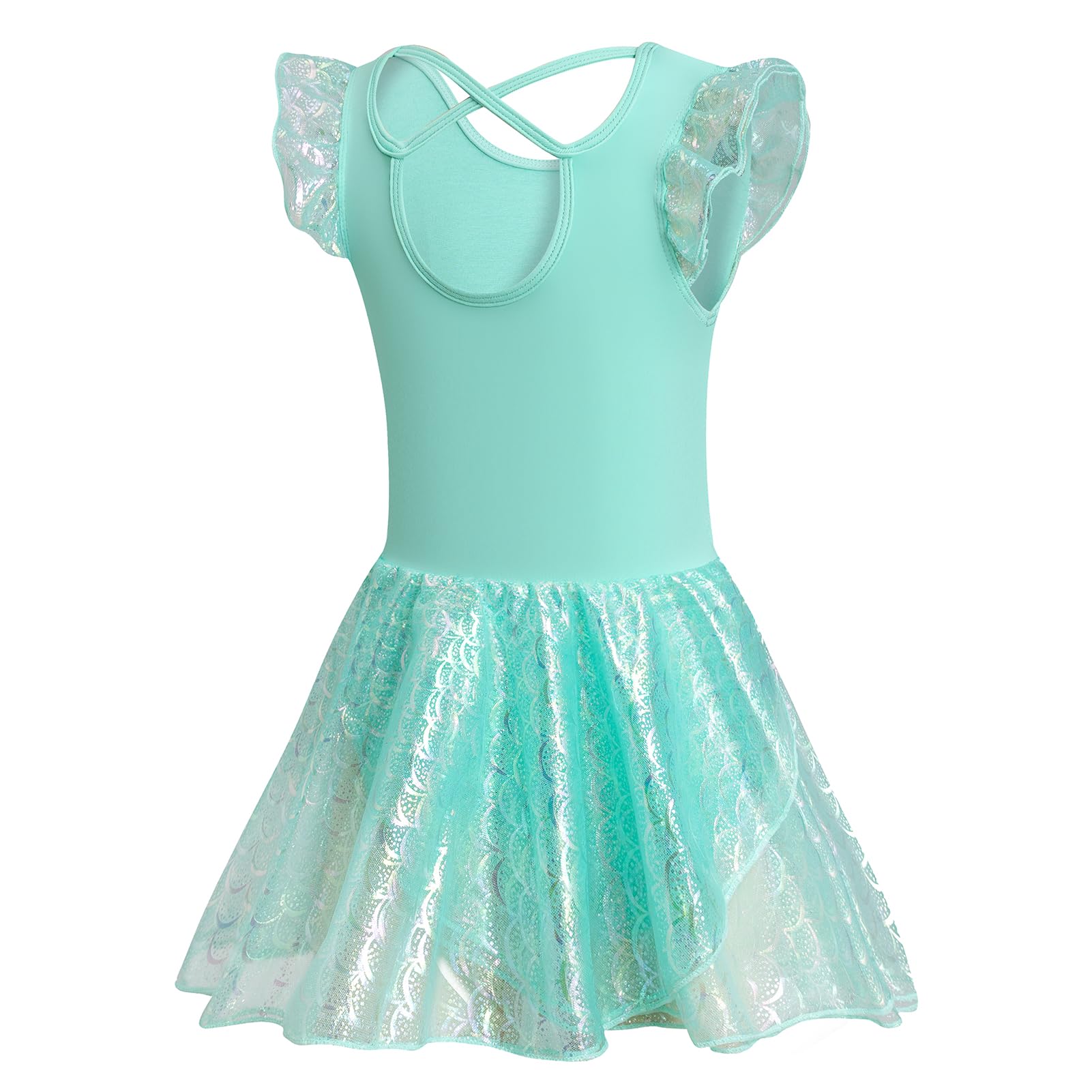 Phineein Girls' Flutter Sleeve Criss-Cross Back Dance Leotard - Ballet Gymnastics Leotard with Dress Cutout Back for Kids Dance Class & Performance