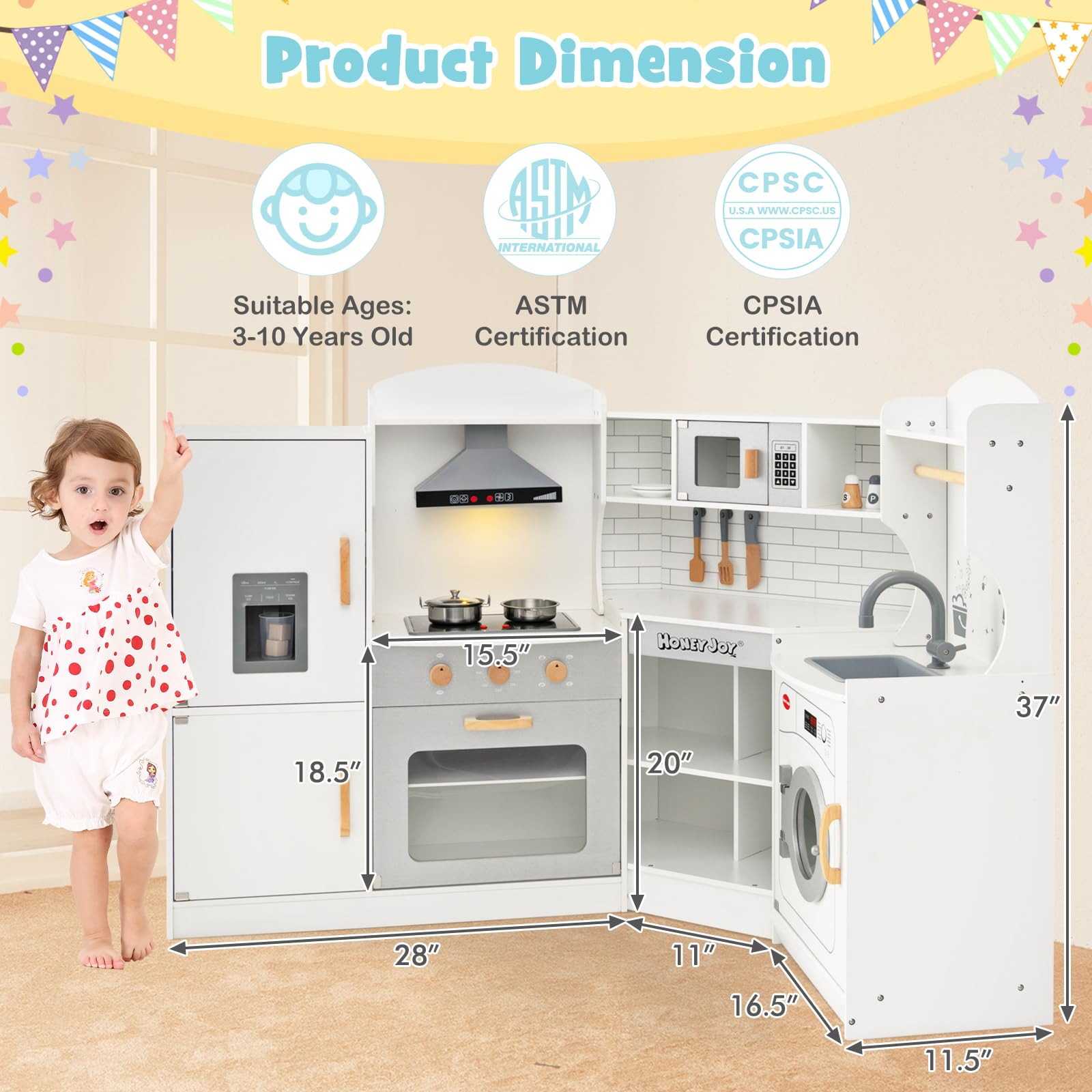 HONEY JOY Wooden Play Kitchen Set for Toddlers - Pretend Cooking Toy with Sink & Microwave for Kids Playroom