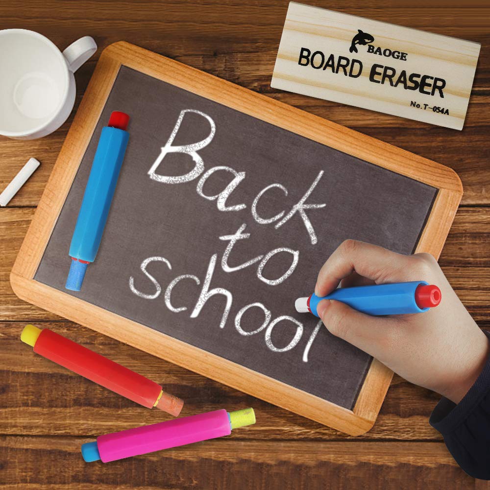 10 Pack Colorful Chalk Holders with Storage Case & 2 Dustless Wool Felt Chalkboard Erasers - Perfect for Teachers, Kids Classroom & Home Schooling Supplies