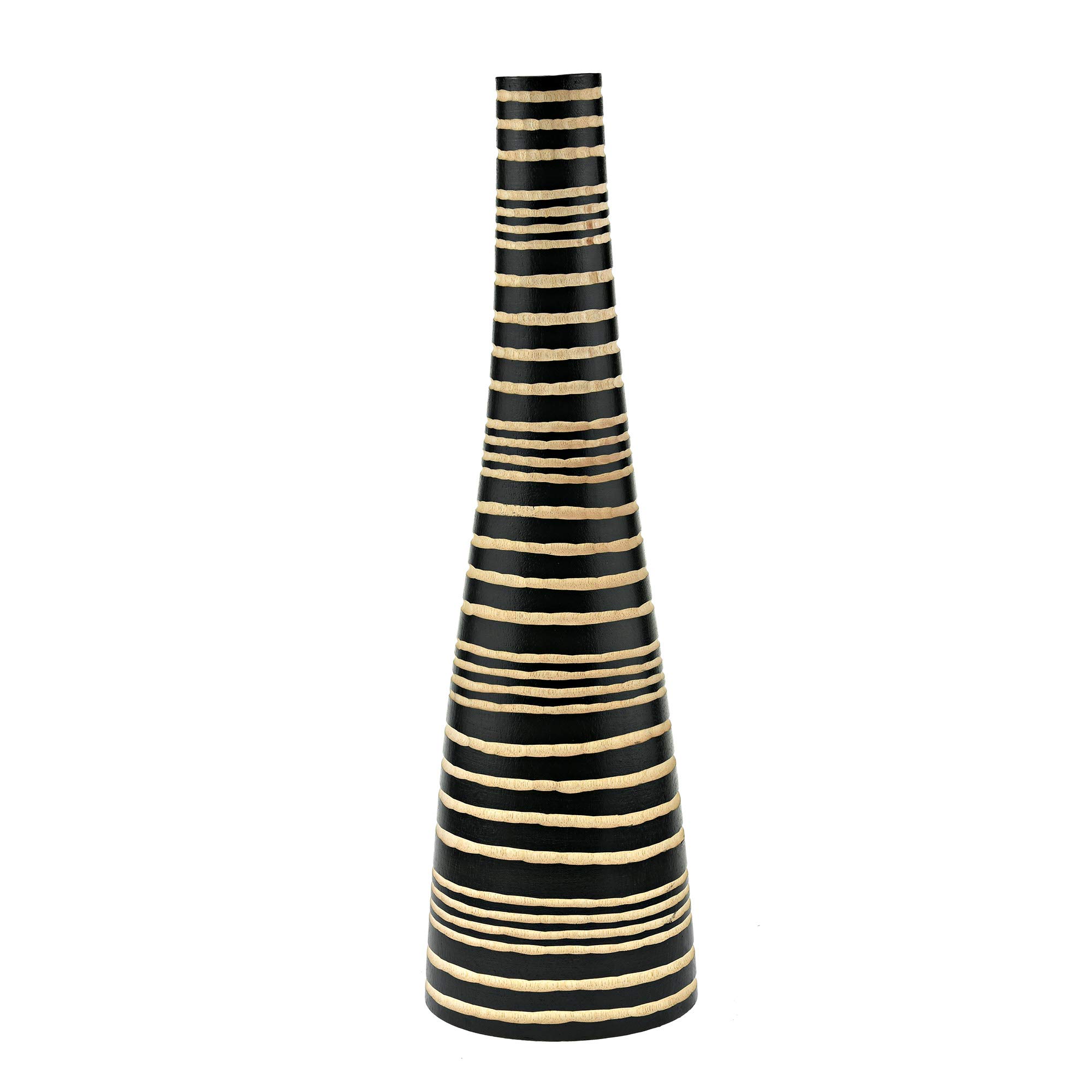 Modern Safari Stripes Black & Natural Mango Wood Bottle-Shaped Vase - Handcrafted Home Decor for Kitchen, Bedroom, Living Room | Perfect for Boho Chic, Farmhouse & Modern Interior Design Styles