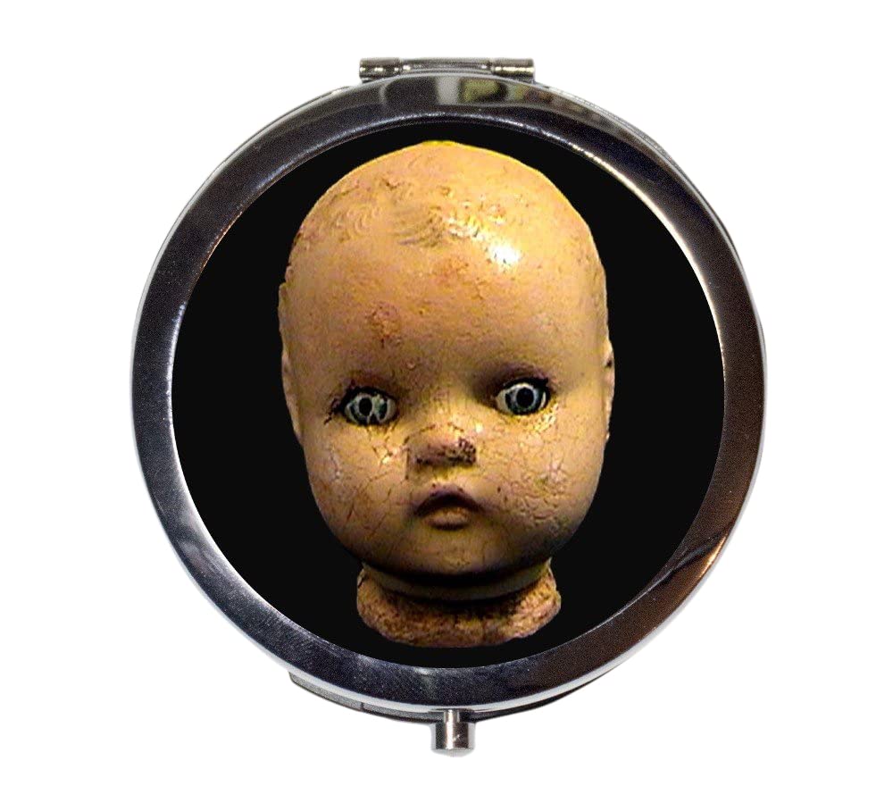 Victorian Gothic Doll Head Compact Mirror - Creepy Pocket Makeup Mirror for Cosmetics | Perfect for Halloween, Goth Fashion & Theatrical Makeup