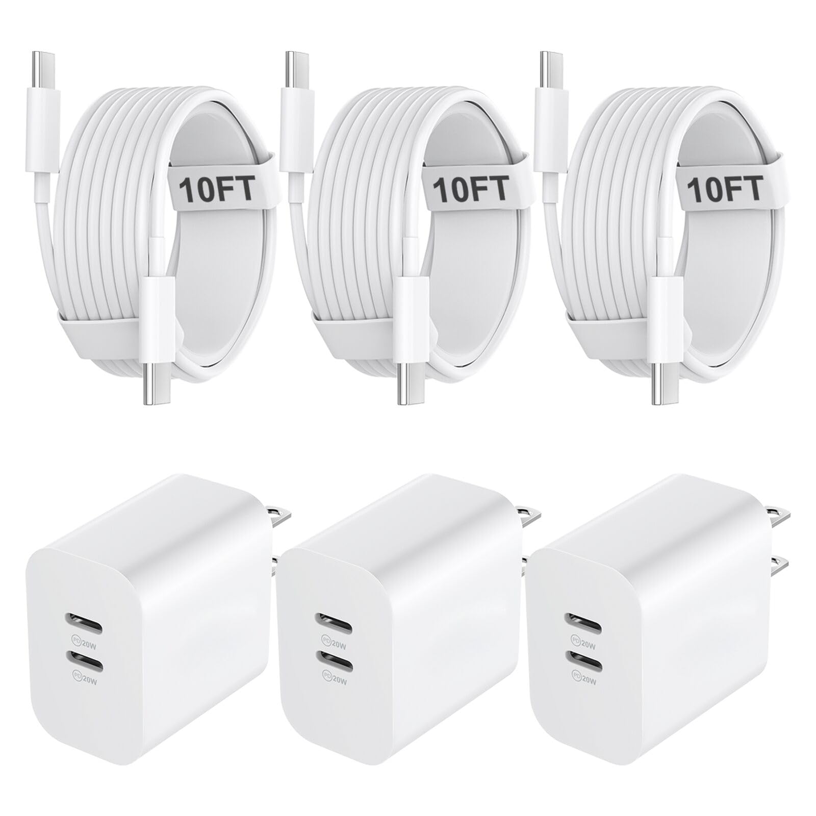 20W USB C Fast Charger Block with 10FT USB C to C Cable - Compatible with iPhone 16/15 Pro Max, iPhone 16/15 Pro, iPhone 16/15 Plus - Fast Charging for Home, Office & Travel