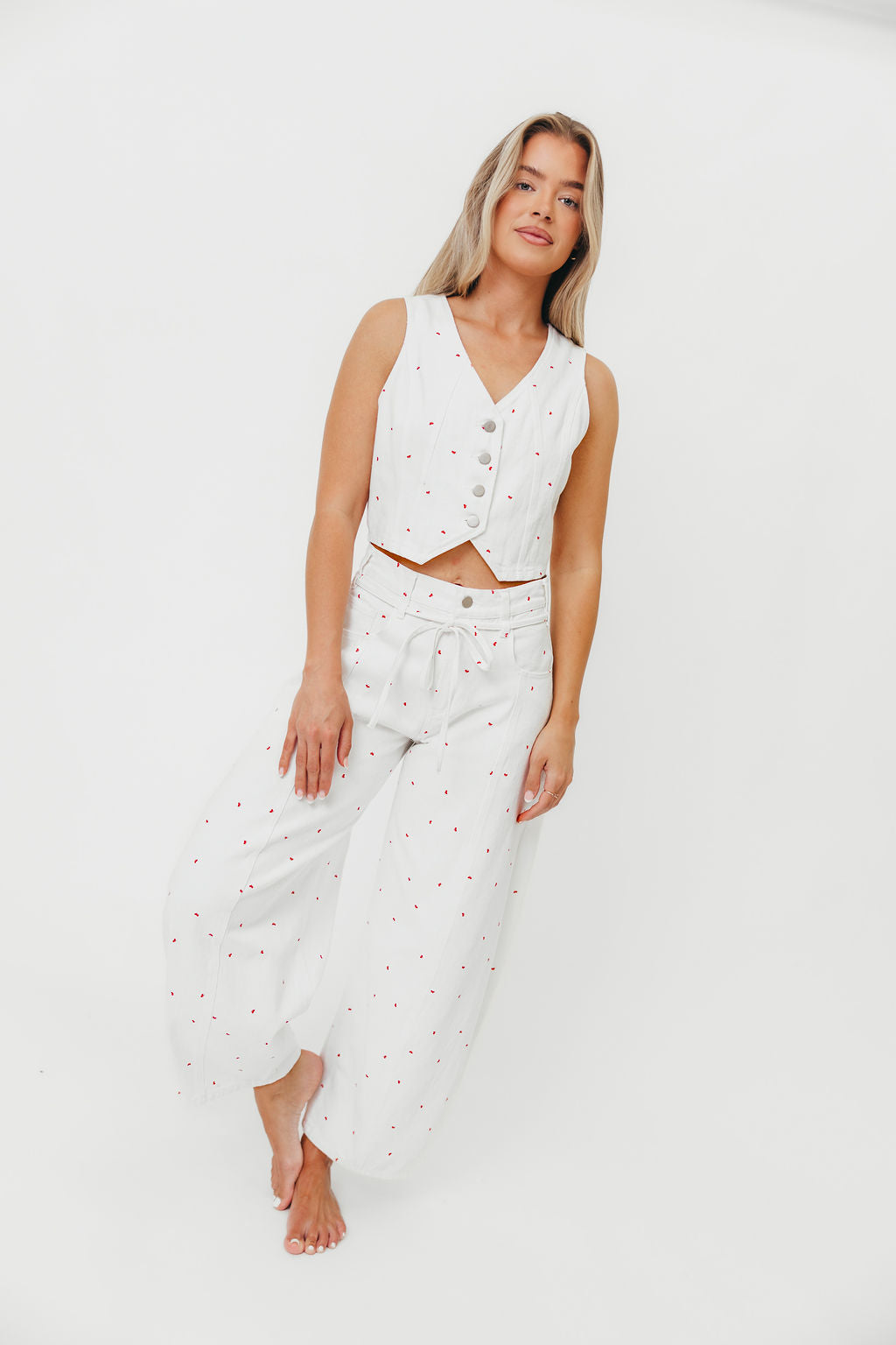 Parton Mini Bow Print Waist Tie Detail Washed Barrel Jeans in Off White | Vintage High Waisted Denim Pants for Women | Perfect for Casual Outfits, Date Nights & Street Style Fashion