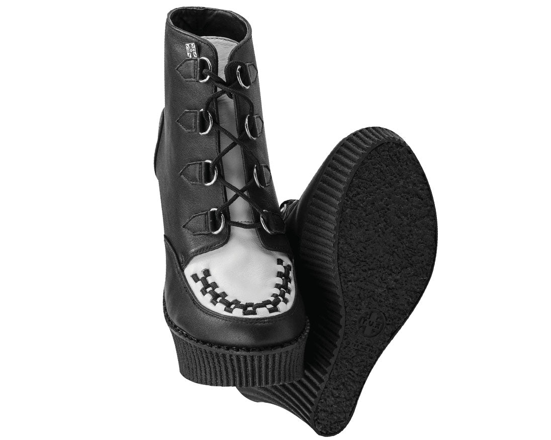 T.U.K Black & White Rude Boy Creeper Bootie Wedge - Stylish Punk Rock Shoes for Women, Perfect for Concerts, Night Out & Alternative Fashion