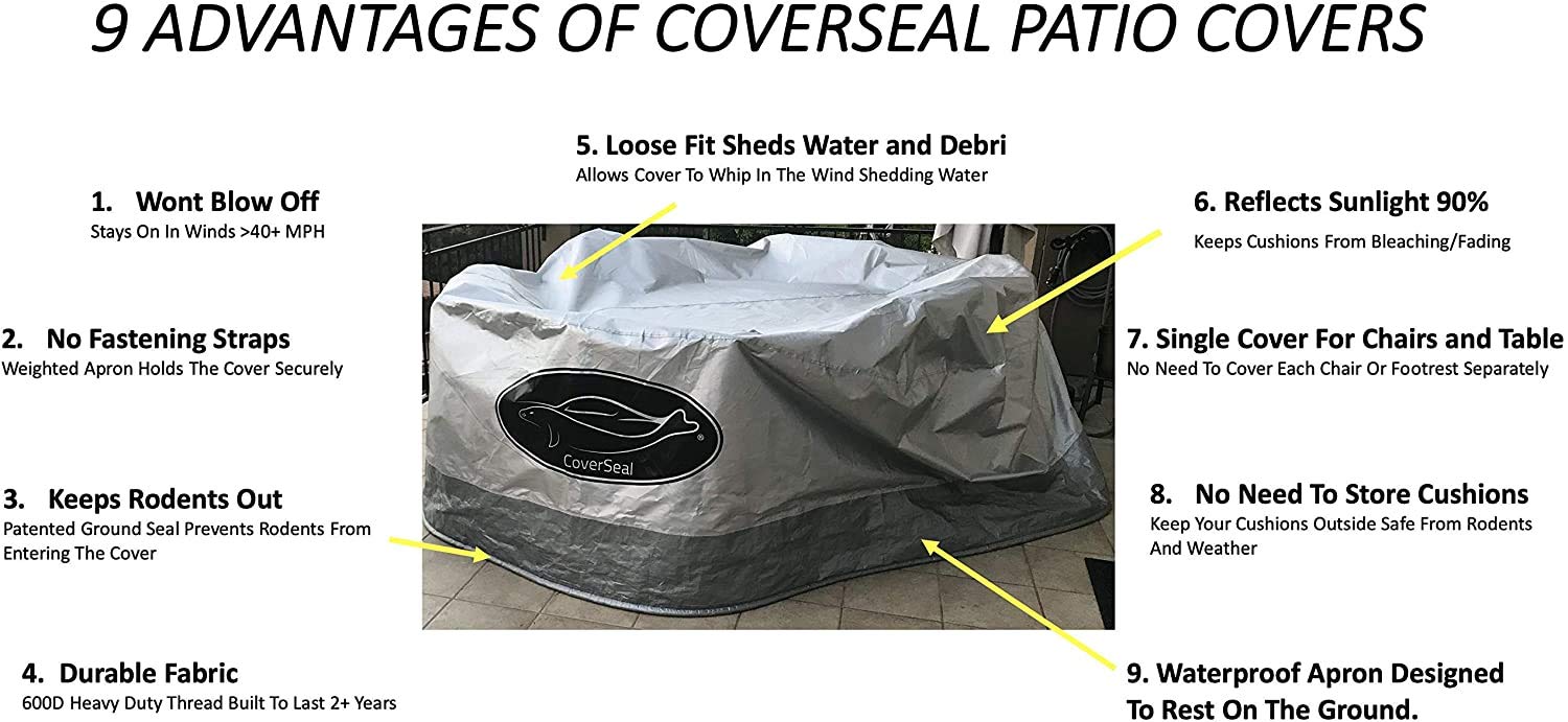 Waterproof Patio Furniture Cover with Weighted Apron Seal - Heavy Duty Outdoor Table and Chairs Cover 118