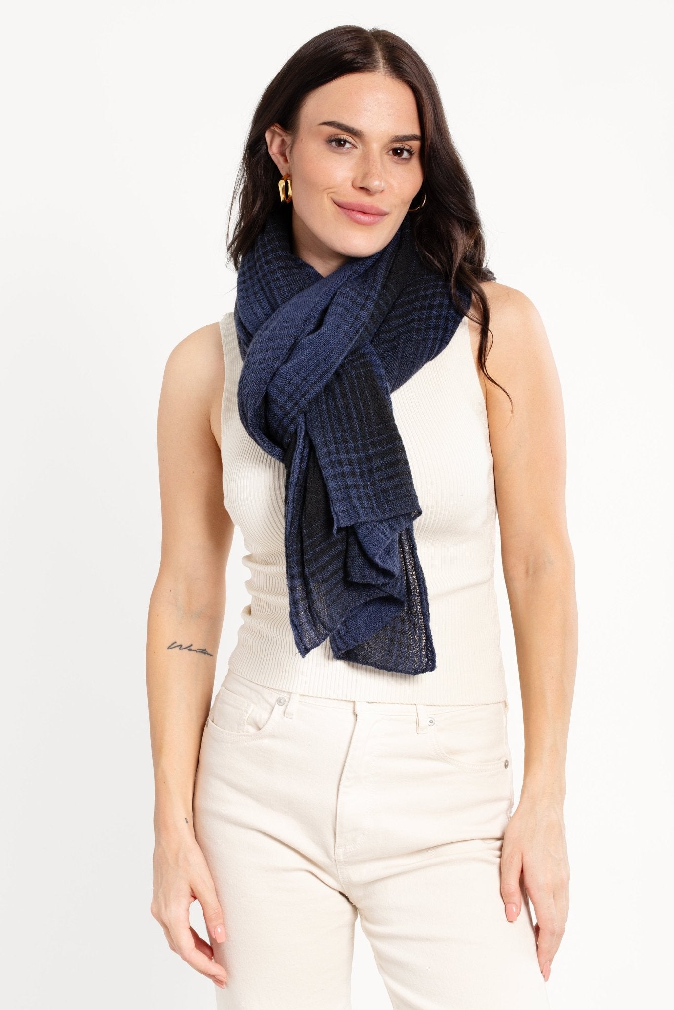 Faded Two-Toned Plaid Scarf for Women - Soft Winter Fashion Accessory - Perfect for Cold Weather, Outdoor Activities and Stylish Layering