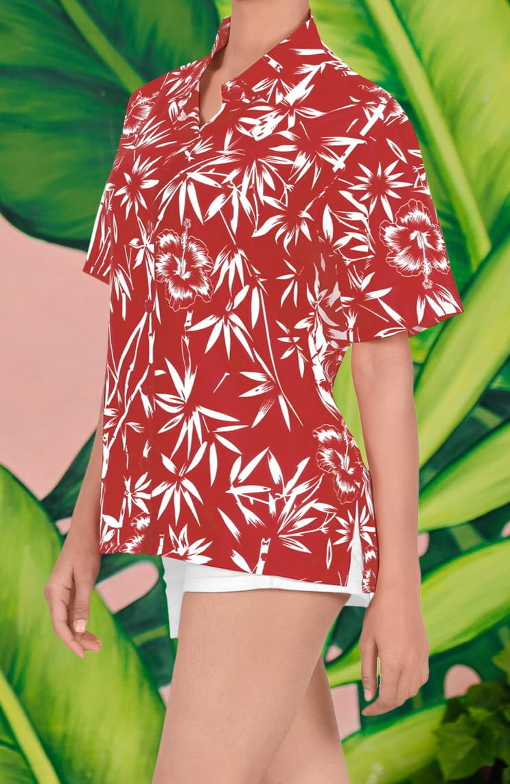 LA LEELA Women's Hawaiian Short Sleeve Blouse - Floral Beach Shirt for Summer Vacation, Pool Party & Tropical Getaway