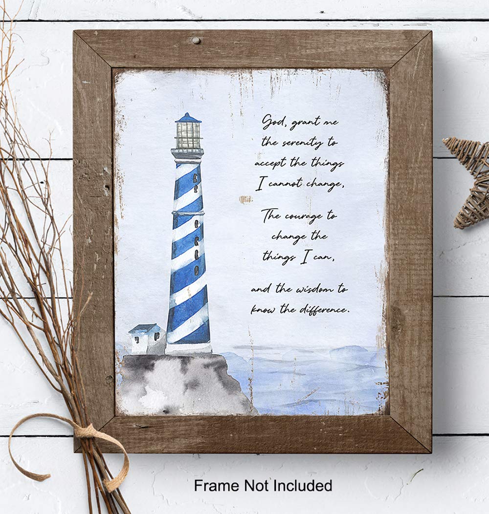 12 Steps and 12 Traditions Wall Art - Serenity Prayer Decor - Lighthouse Picture - AA Sobriety Gift - Alcoholics Anonymous Recovery Decorations - Perfect for Home, Office & AA Meeting Rooms