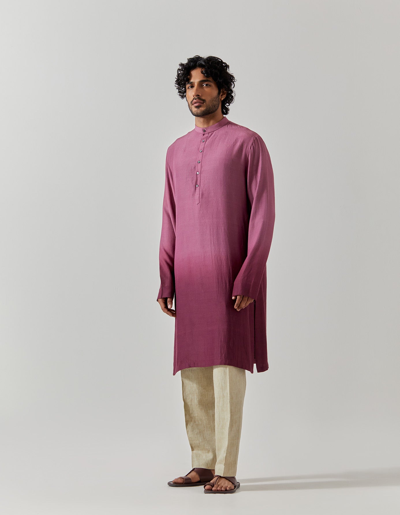 Stylish Purple Raindrop Bade Miyan Kurta for Men - Premium Muga Satin Fabric - Perfect for Festivals, Weddings & Cultural Events
