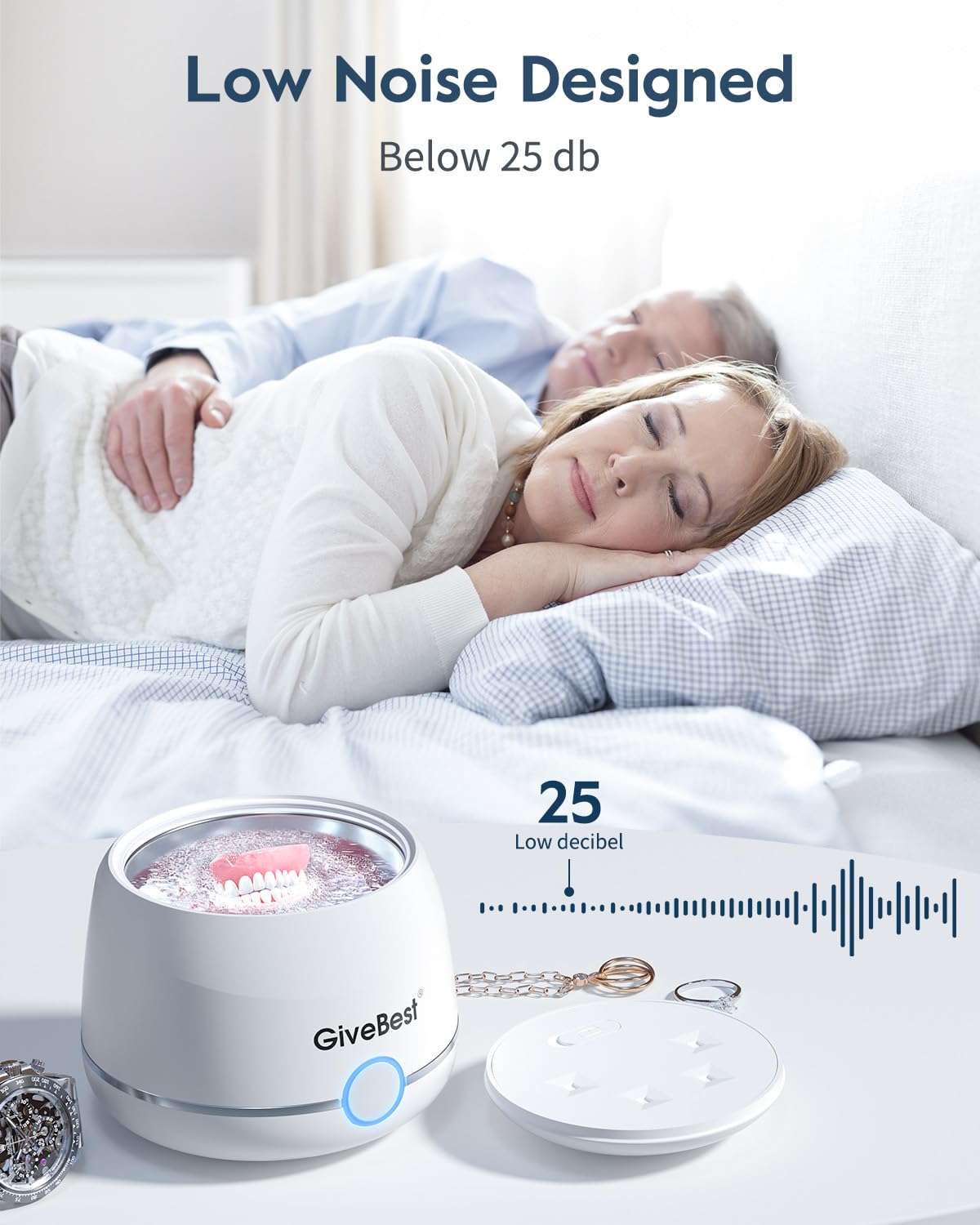 GiveBest Ultrasonic Retainer Cleaner with 45K UV Light - Professional Dental Appliance Cleaner for Teeth Aligners, Mouth Guards, Whitening Trays & Toothbrush Heads | Perfect for Daily Oral Care & Travel Use