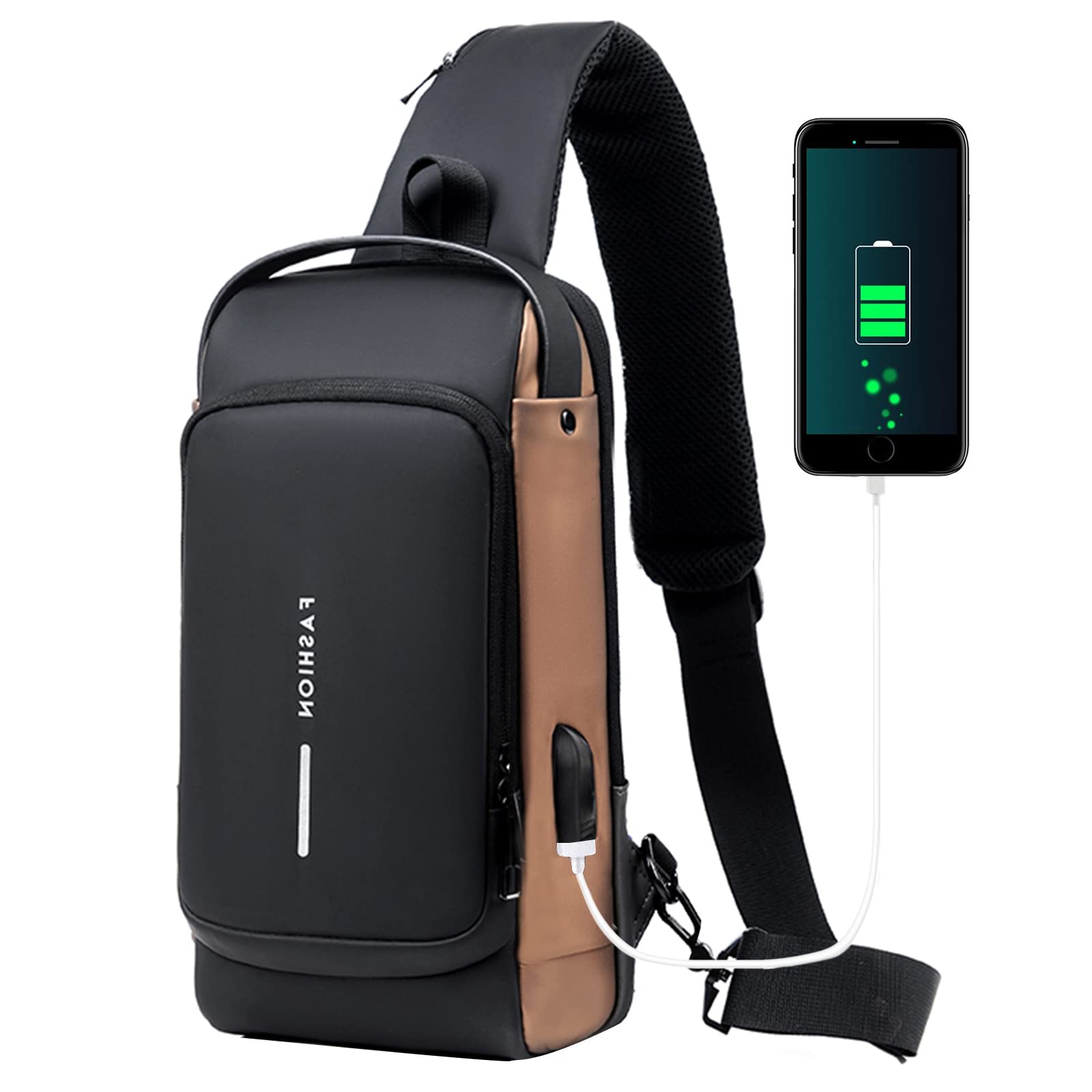 Konelia Anti-Theft Sling Chest Bag - Waterproof Crossbody Shoulder Backpack with USB Charging Port for Travel, Hiking & Daily Commute | Secure & Convenient Daypack for Men & Women
