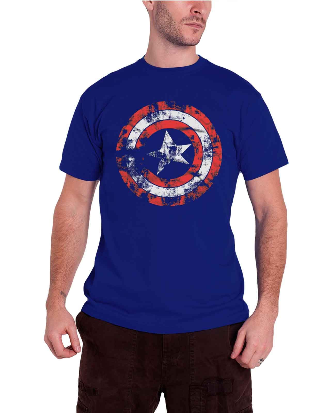 Official Marvel Comics Captain America Distressed Shield T-Shirt for Men - Navy Blue Superhero Tee for Casual Wear, Cosplay & Comic Conventions