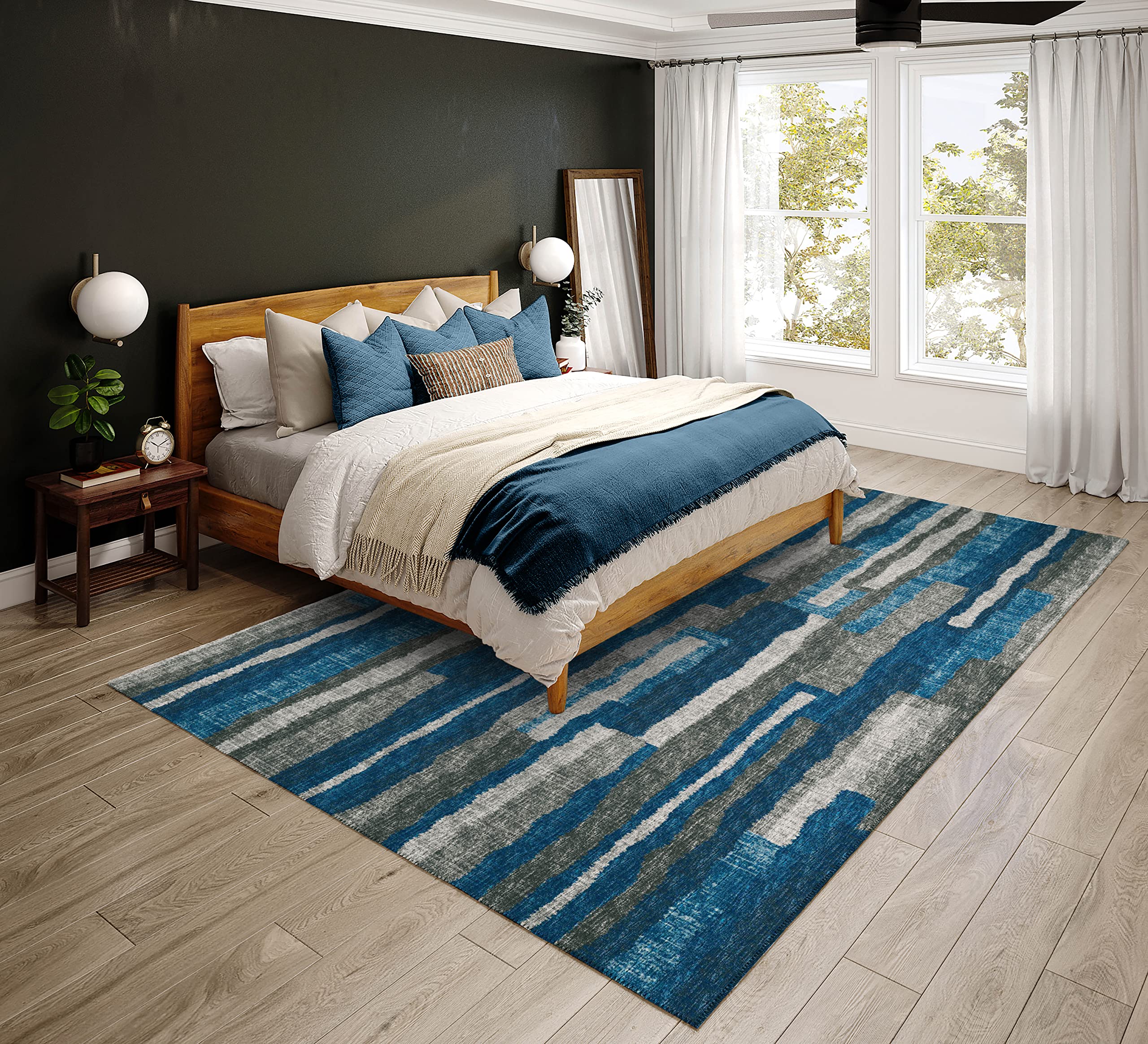 Addison Rugs Bravado ABV37 Blue Washable 8' x 10' Indoor Outdoor Area Rug - Machine Washable, Non-Shedding, Easy Clean - Perfect for Bedroom, Living Room, Dining Room, Kitchen, Entryway & Patio - Durable & Stylish Home Decor