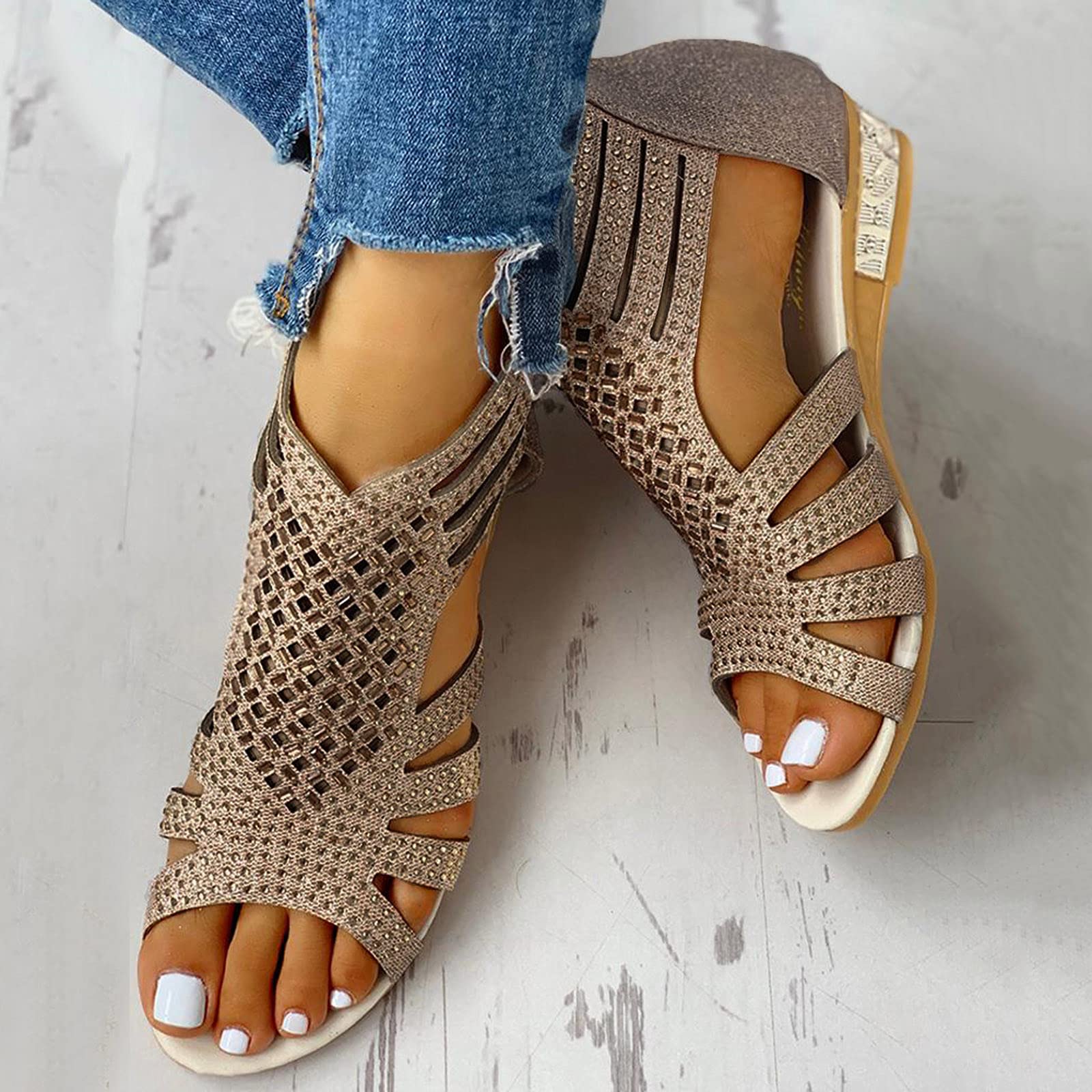 Masbird Women's Dressy & Casual Sandals - Flat Wedge Summer Beach Flip Flops in Gold | Perfect for Vacation, Outdoor Walks & Daily Wear