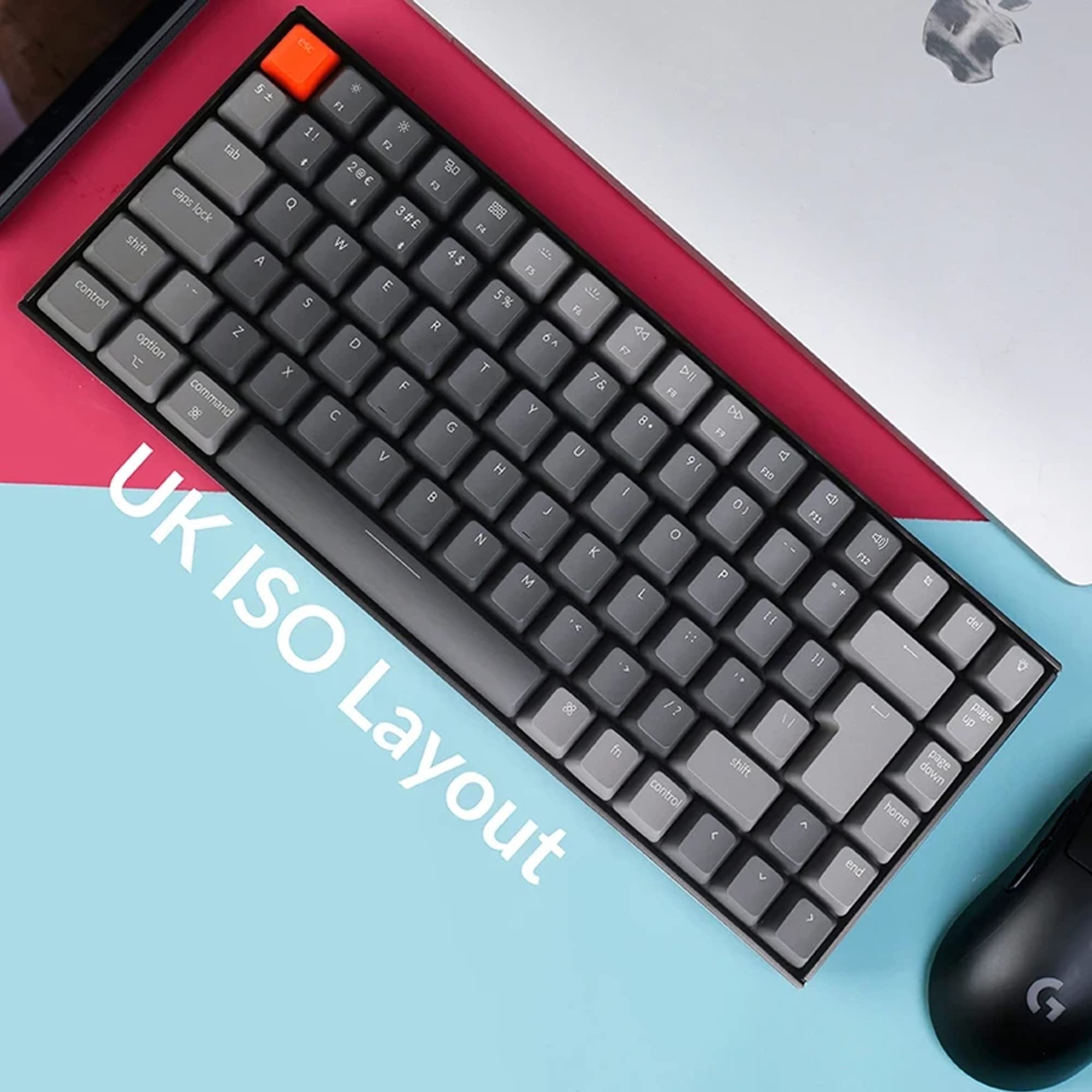 Keychron K2 V2 Wireless Mechanical Keyboard - 84 Key Compact Layout, Bluetooth/USB Wired, White LED Backlit, Gateron Brown Switches, Plastic Frame for Mac & Windows (ISO-UK Layout) - Perfect for Gaming, Office Work & Programming