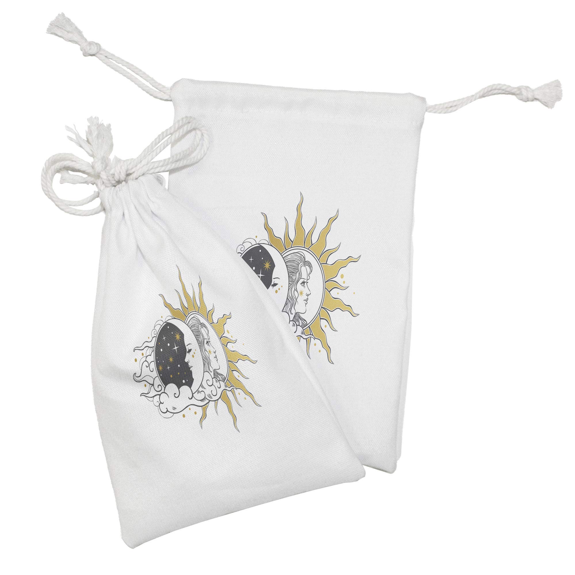Ambesonne Moon Rays Fabric Pouch Set of 2 - Drawstring Bags for Toiletries, Makeup, Jewelry & Travel Accessories | 9