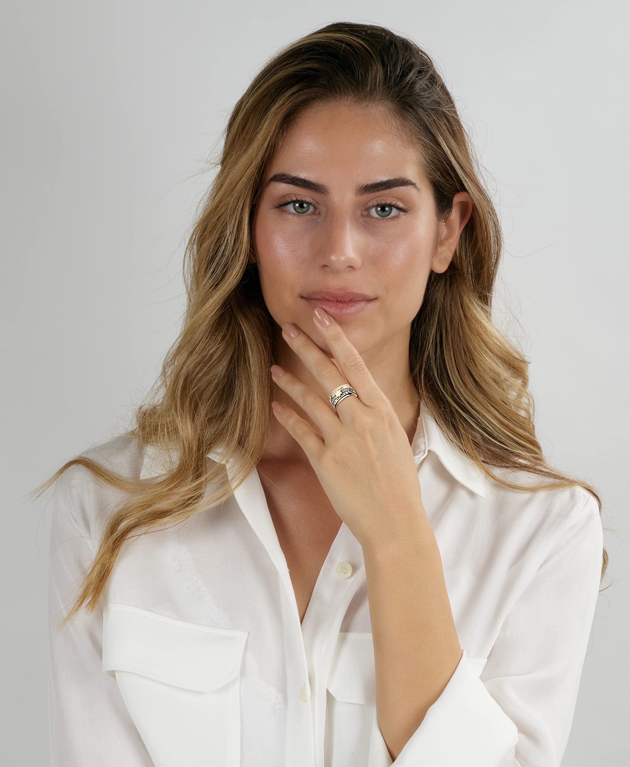 925 Sterling Silver Spinner Rings with 9k Gold Star of David - Kabbalah Bible Blessing Jewelry for Women | Pomegranate, Shema & Song of Solomon Rings | Unique Spiritual Gifts from Holy Land Jerusalem | Perfect for Jewish Holidays, Weddings & Spiritual Protection