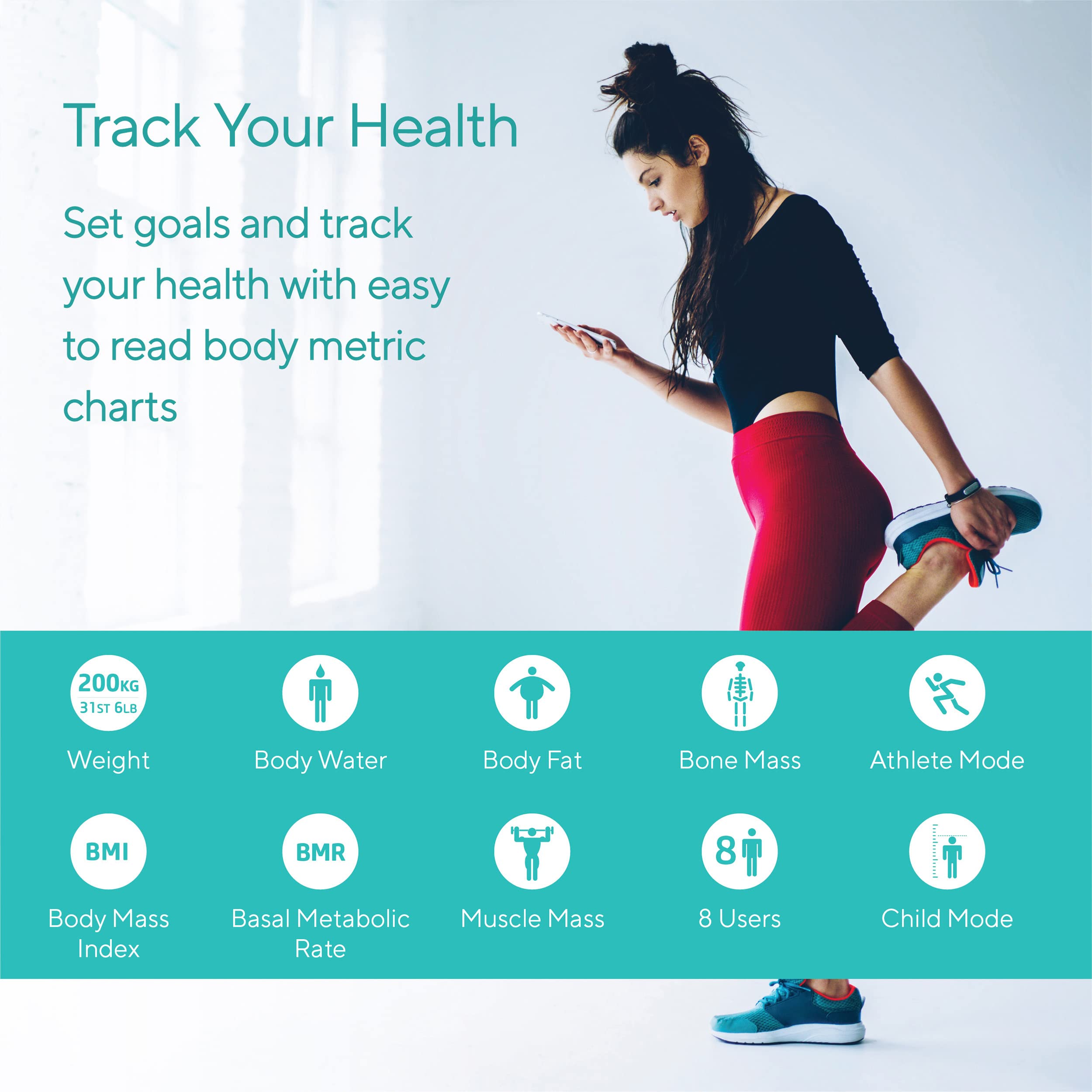 Salter 9192 BK3R Smart Body Composition Scale - Digital Bathroom Scale with Bluetooth, Measures Weight, Body Fat, Water, Muscle & Bone Mass, BMI/BMR - Syncs with Salter Health App for Fitness Tracking & Health Monitoring at Home