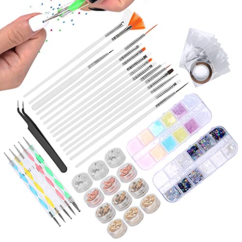 Professional Nail Art Kit with Rhinestones, Manicure Tools, Brushes & Dotting Pens - Perfect for Home Use & Beauty Salons | DIY Nail Designs & Salon-Quality Manicures