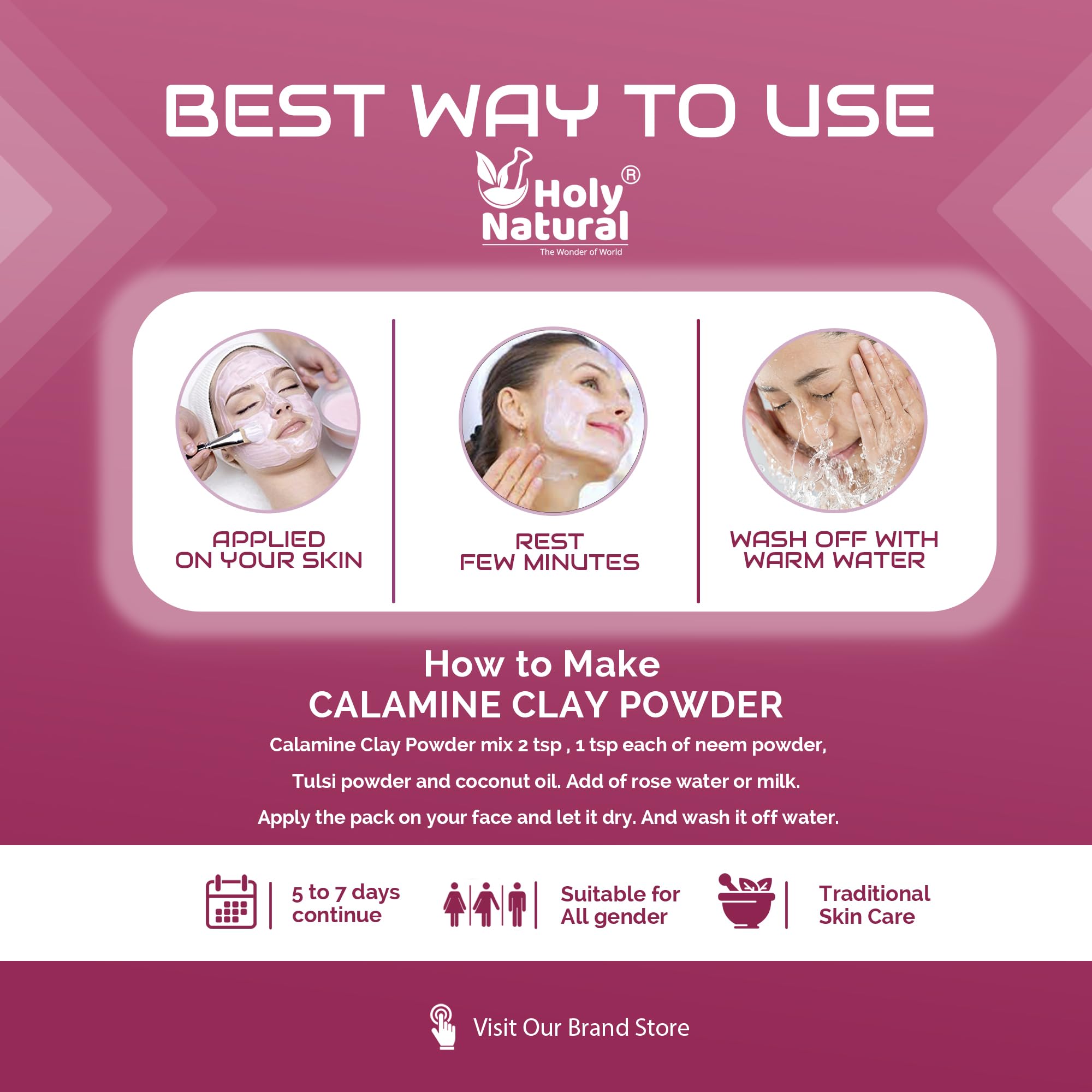 Holy Natural Calamine Clay Powder (180g) - Face & Skin Treatment for Acne, Brightening & Glowing Skin | DIY Face Mask & Pack | Perfect for Oily Skin, Pore Cleansing & Spa Days