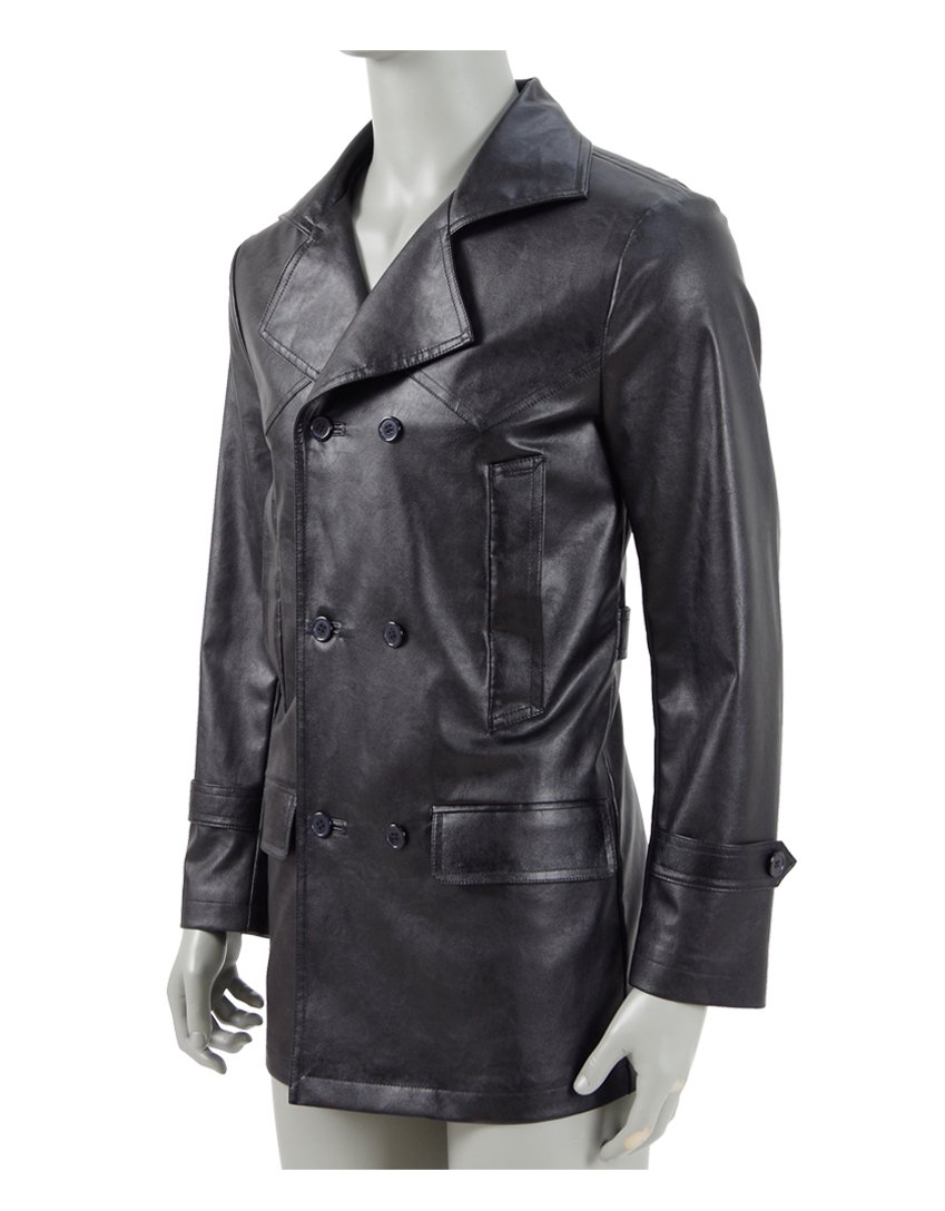 Magical Dr. 9th Costume - Faux Leather Black Jacket for Men's Halloween Cosplay & TV Series Character Outfit - Perfect for Halloween Parties, Comic Conventions, and Themed Events
