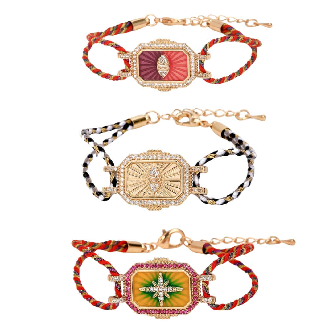 Colorful Tarot Charm Cord Bracelet - Handmade Adjustable Wristband with Mystical Symbols | Perfect for Yoga, Meditation & Boho Fashion (JFB401)