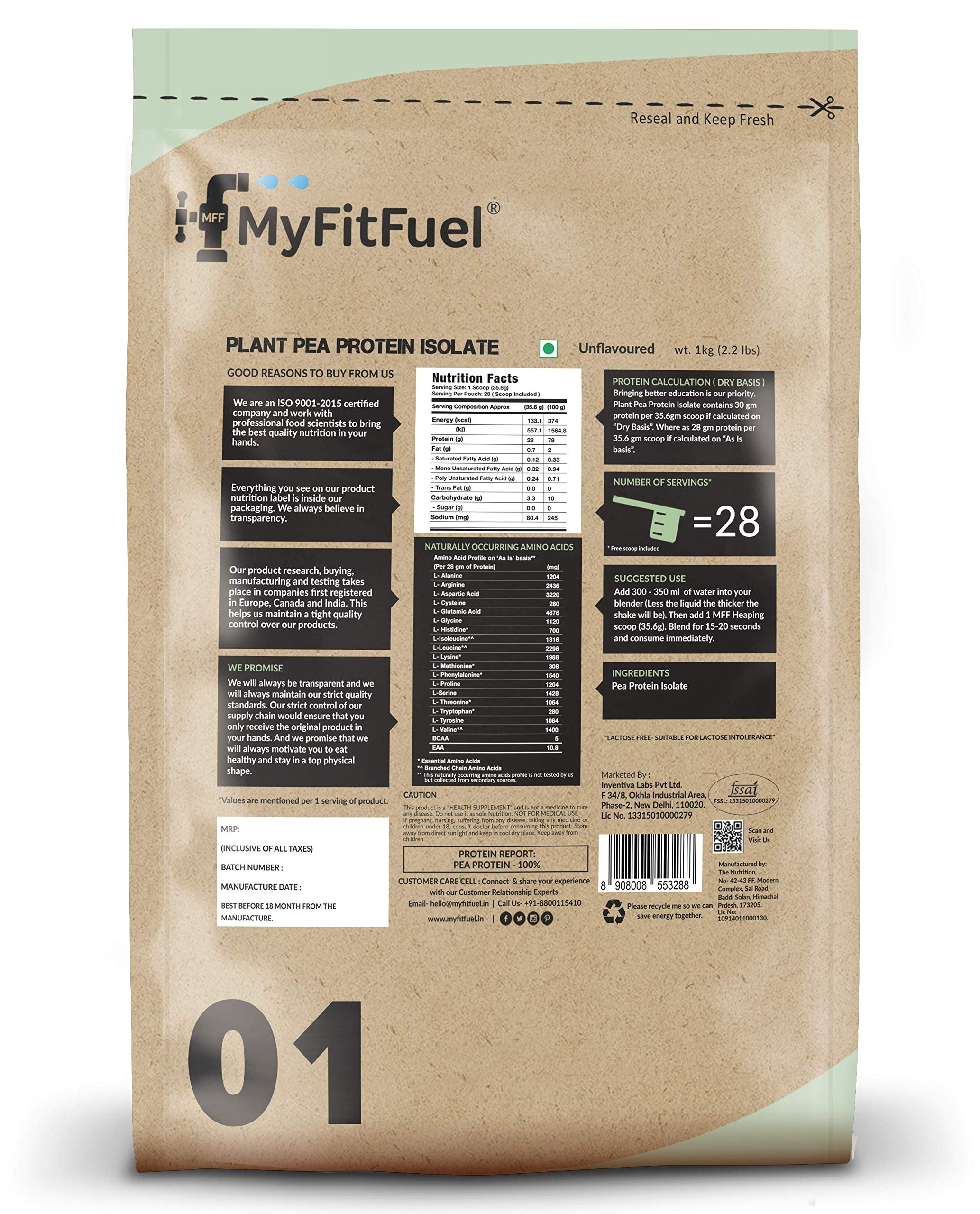 MyFitFuel Plant-Based Pea Protein Isolate Powder - 1kg (28 Servings) | Unflavored Vegan Protein | Easy Digestibility | Ideal for Smoothies, Baking & Post-Workout Recovery