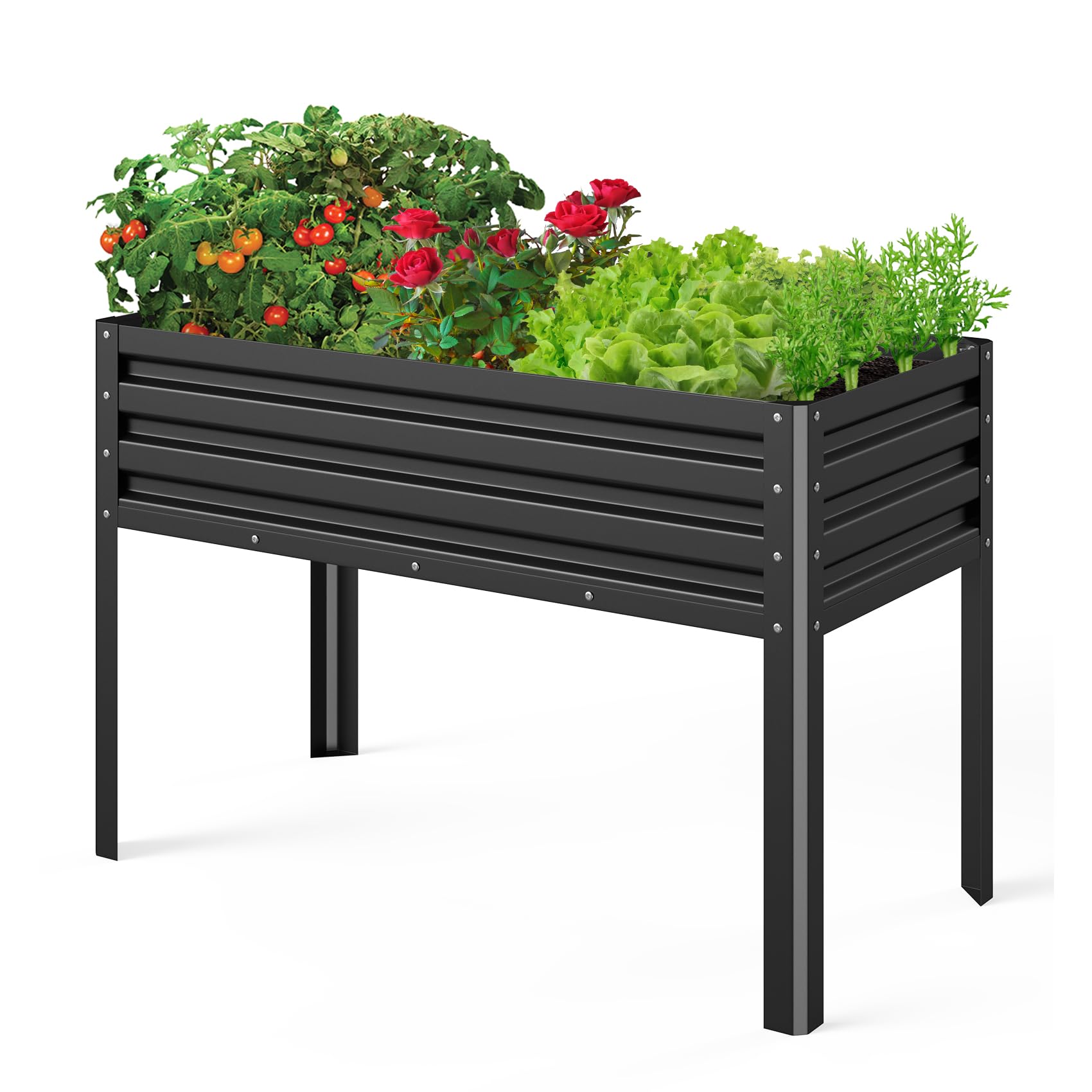 Galvanized Raised Garden Bed 48x24x32in - Elevated Metal Planter Box with Legs for Vegetables, Flowers & Herbs - Outdoor Gardening Kit for Backyard, Patio & Balcony - Easy Assembly Black Metal Garden Box