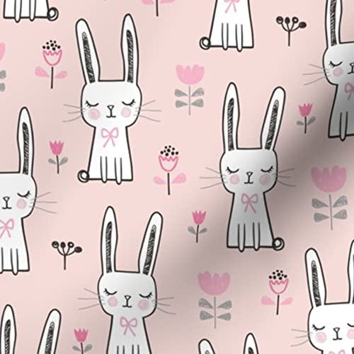 Dreamy Bunny Rabbit Pink Pets Spring Easter Bunnies Printed Velvet Upholstery Fabric by The Yard - Home Decor, Apparel & DIY Projects - Perfect for Easter Decorations, Nursery Curtains & Crafting