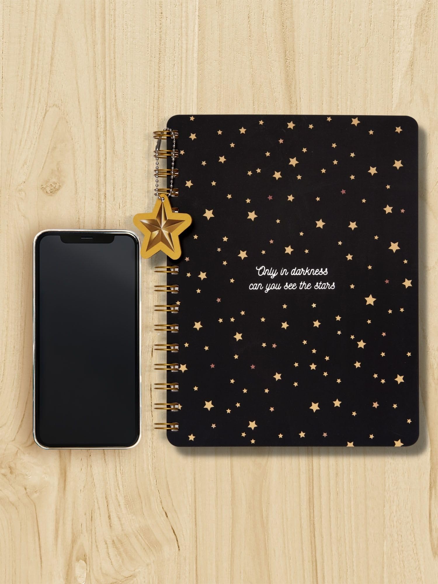 DOODLE B5 Hardbound Wiro Notebook with Theme Based Dangler - 160 Undated Ruled Pages, 80gsm Acid-Free Recyclable Paper - Flat Lay Design for Comfortable Writing - Includes 2 Twinkling Stars Sticker Sheets - Perfect for Journaling, Note Taking & Creative Planning