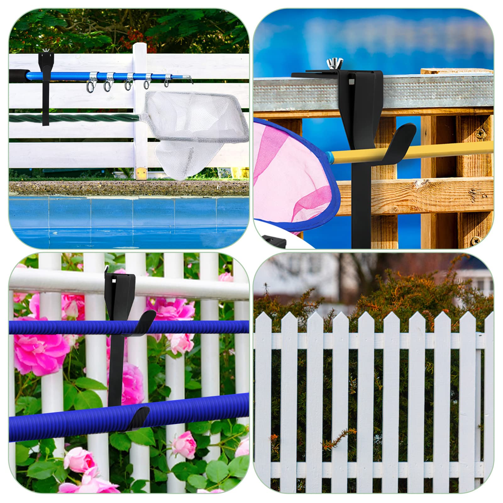 AIEX 2-Pack Adjustable Pool Pole Hooks - Heavy Duty Rustproof Metal Hanging Hooks for Pool Fence & Wall Mounting | Perfect for Inground & Above Ground Pools (Black) - Ideal for Pool Maintenance, Safety Fencing & Backyard Organization